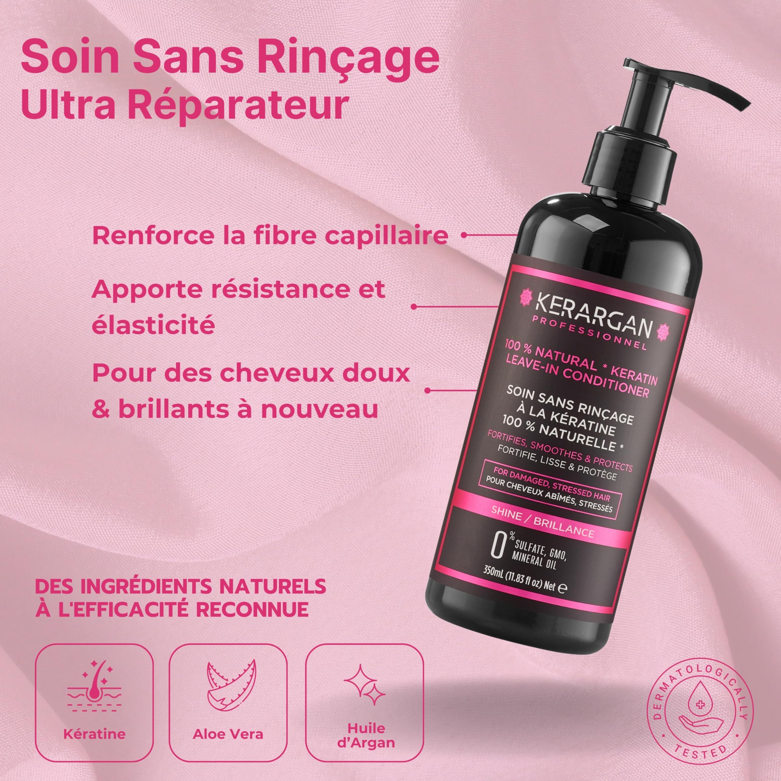 KERARGAN - Duo Kératine Shampoing & Soin Sans Rinçage - 500ml+350ml