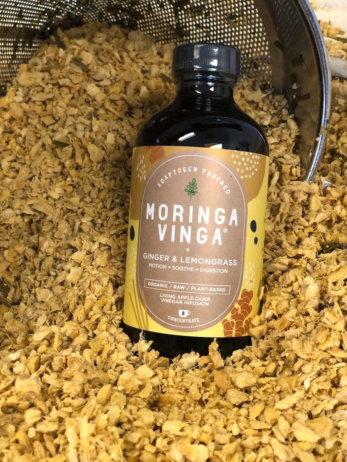 Organic Ginger & Lemongrass Moringa Infusion – Daily Herbal Tonic with Apple Cider Vinegar, Honey | Supports Motion, Digestion & Relaxation | Non-GMO, 8 oz