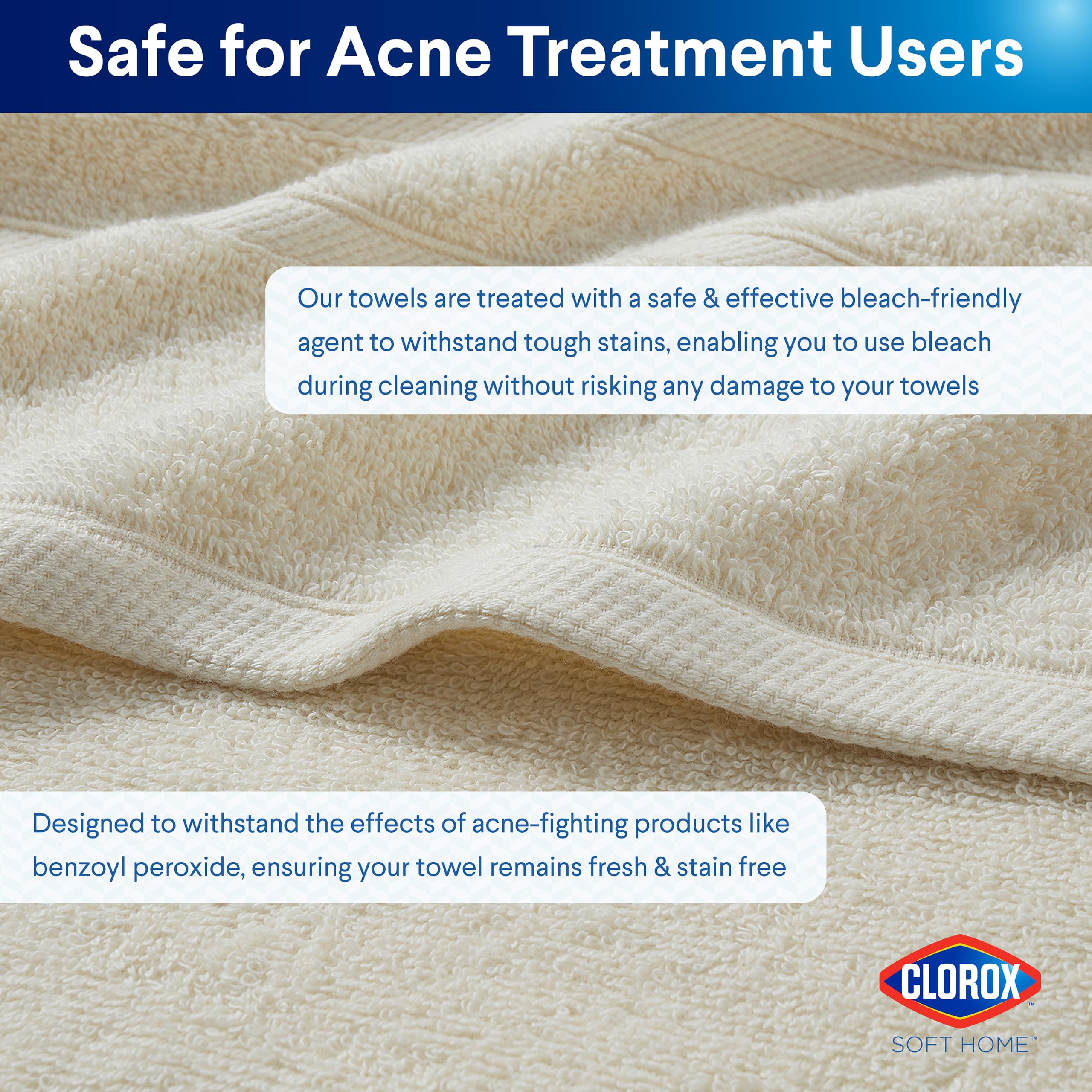 Clorox Gants de toilette 100 % coton faciles à laver - Compatibles avec l'eau de Javel - Séchage rapide - 30,5 x 30,5 cm - Très absorbants, doux, légers, parfaits pour un usage quotidien, faciles à
