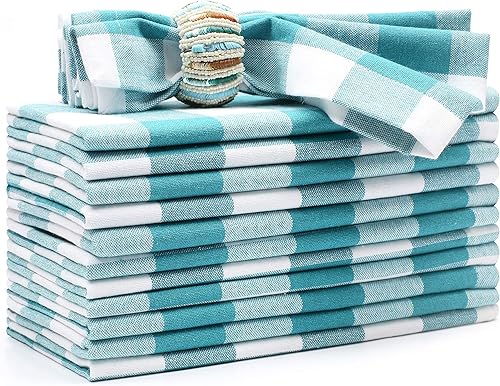 Buffalow - Servilletas de tela a cuadros color verde azulado y blanco, servilletas de tela, servilletas de algodón, servilletas de cena, servilletas