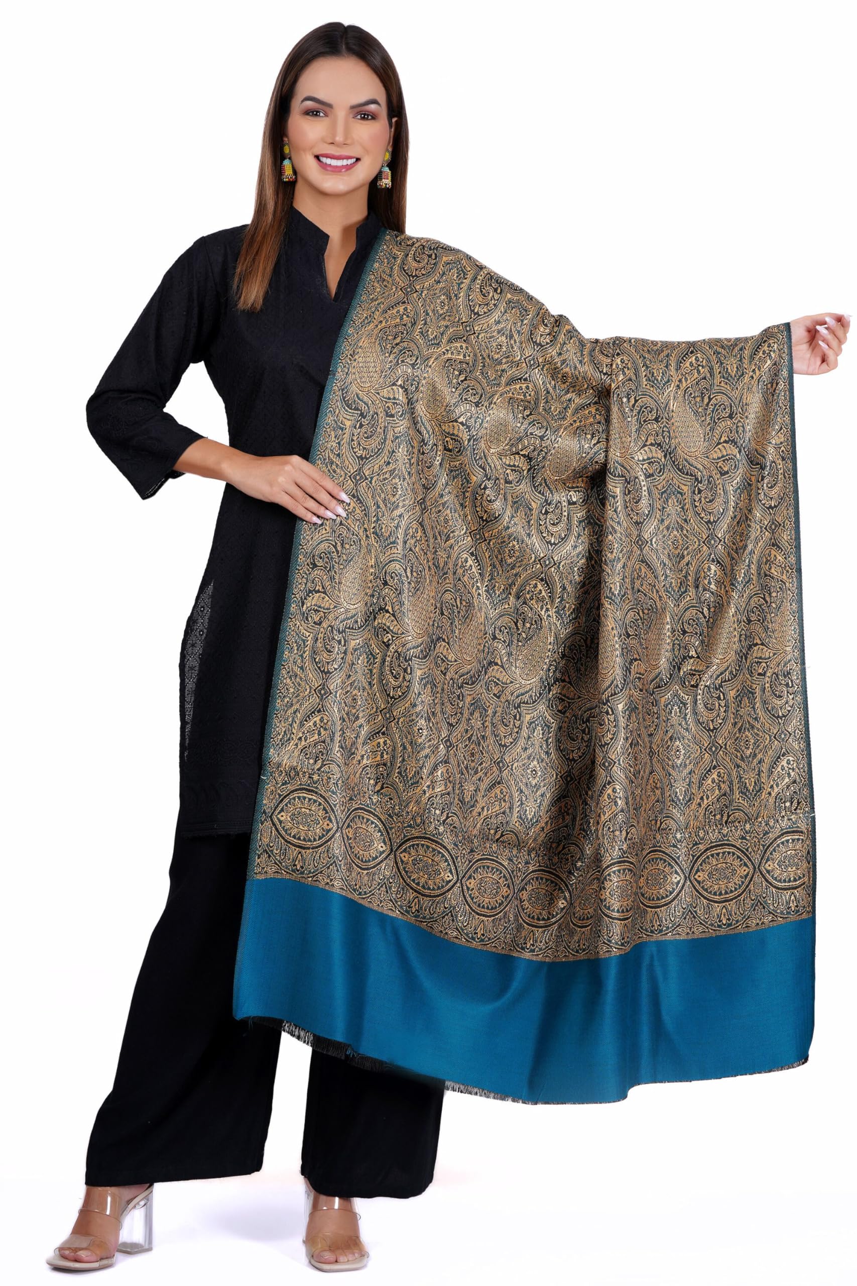 Wool Metallic & Glitter Shawl (Size 42X80 Inch)