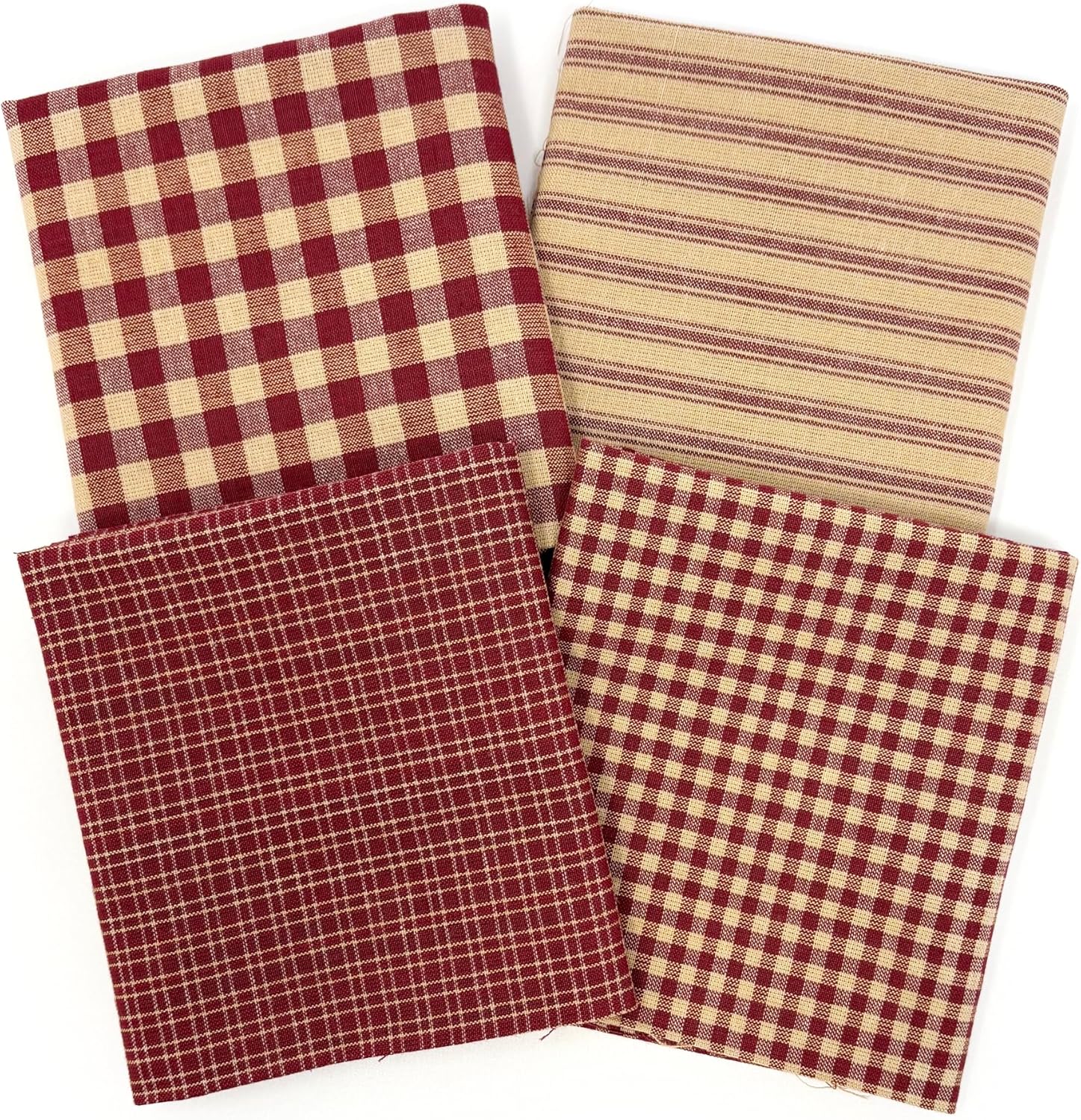 Set of 4 Fat Quarters, Primitive Red Assorted Plaid Gingham Homespun Cotton Fabric Bundle by JCS
