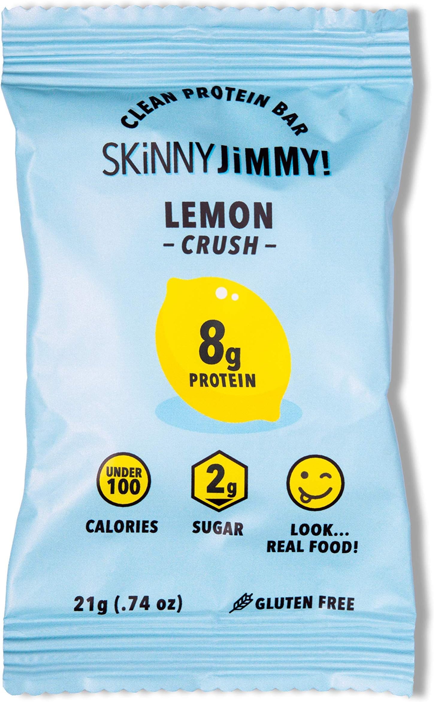 JIMMYBAR Skinny JiMMY! Lemon Crush Protein Bar, Under 100 Calories, Grain and Gluten Free (Lemon Crush, 24ct)