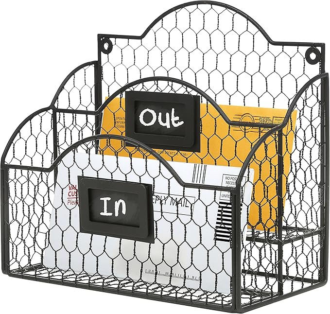 MyGift Metal Wire Basket Desk Organizer, 2 Compartment Inbox/Outbox Black Entryway