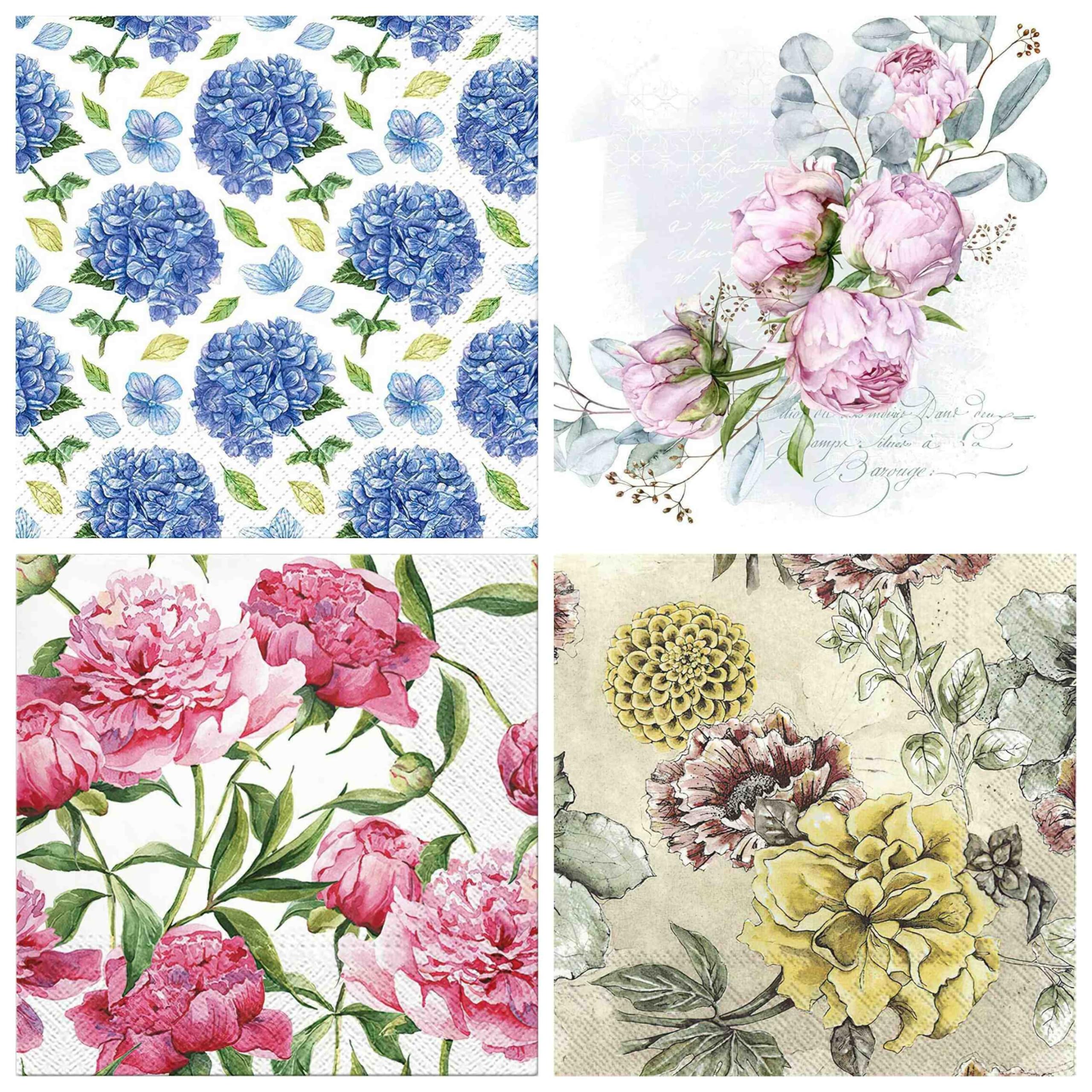 The Tissue Store Floral 19 Theme Decoupage Paper Napkin for Craft 4 Sheets, Multicolour