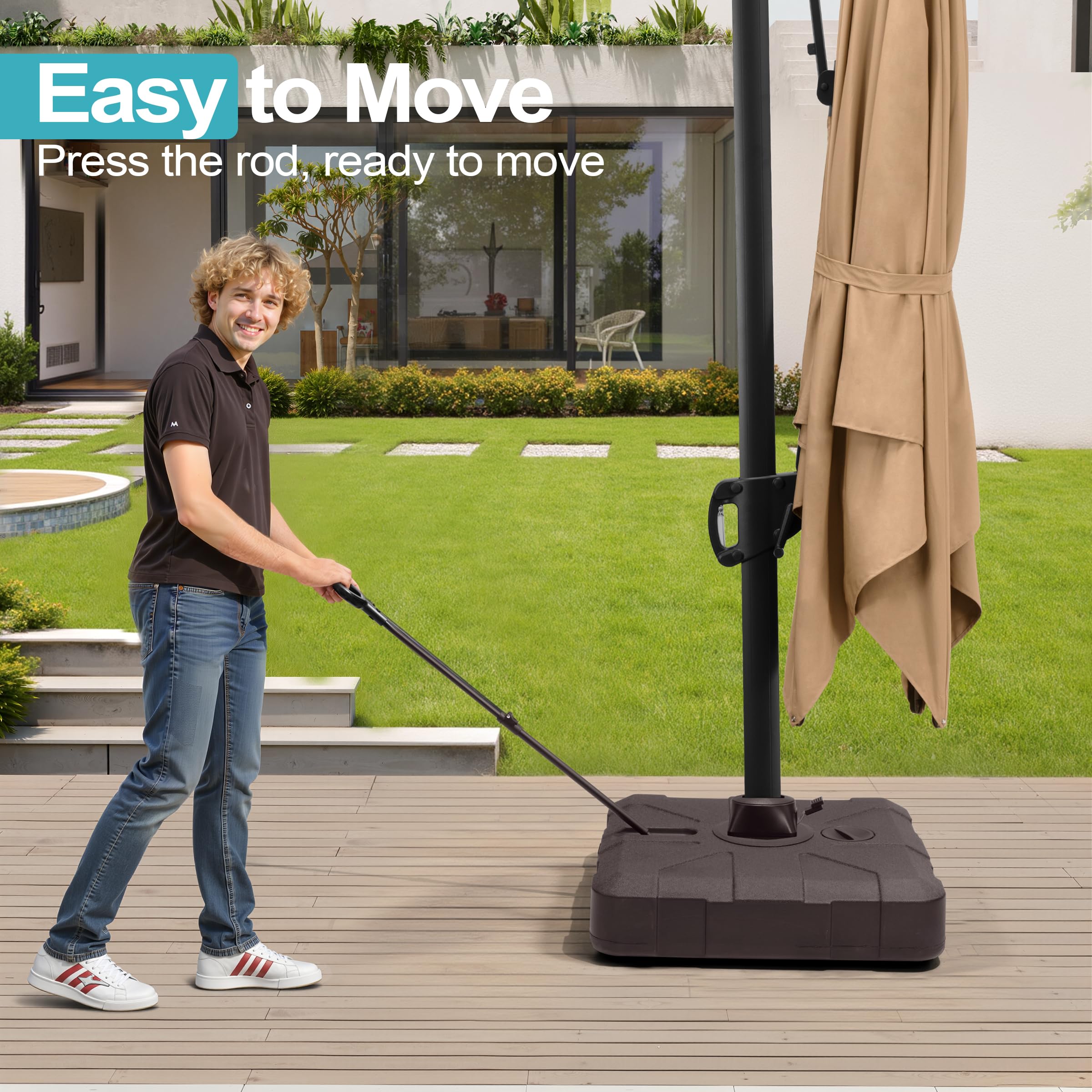 JOINHOM Outdoor Cantilever Umbrella Base with Wheels, 350 lbs Offset Patio Umbrella Stand, Water & Sand Filled Umbrella Weighted Base,Brown : Patio, Lawn & Garden