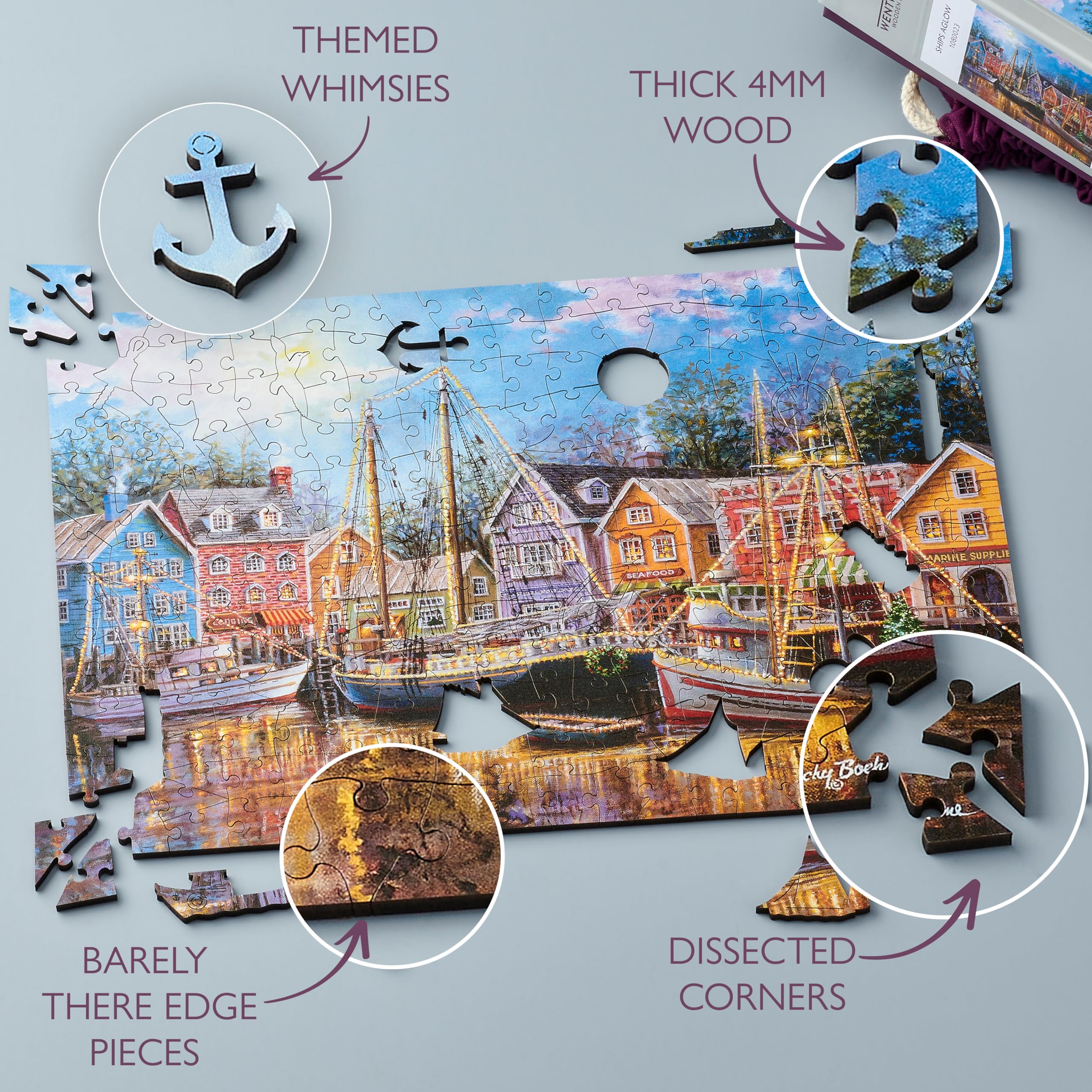 Wentworth Jigsaw Puzzle - Ships Aglow - 40 Pieces - For Adults - Shaped Puzzle Pieces & Themed Whimsies - Great for a Gift - Image 2
