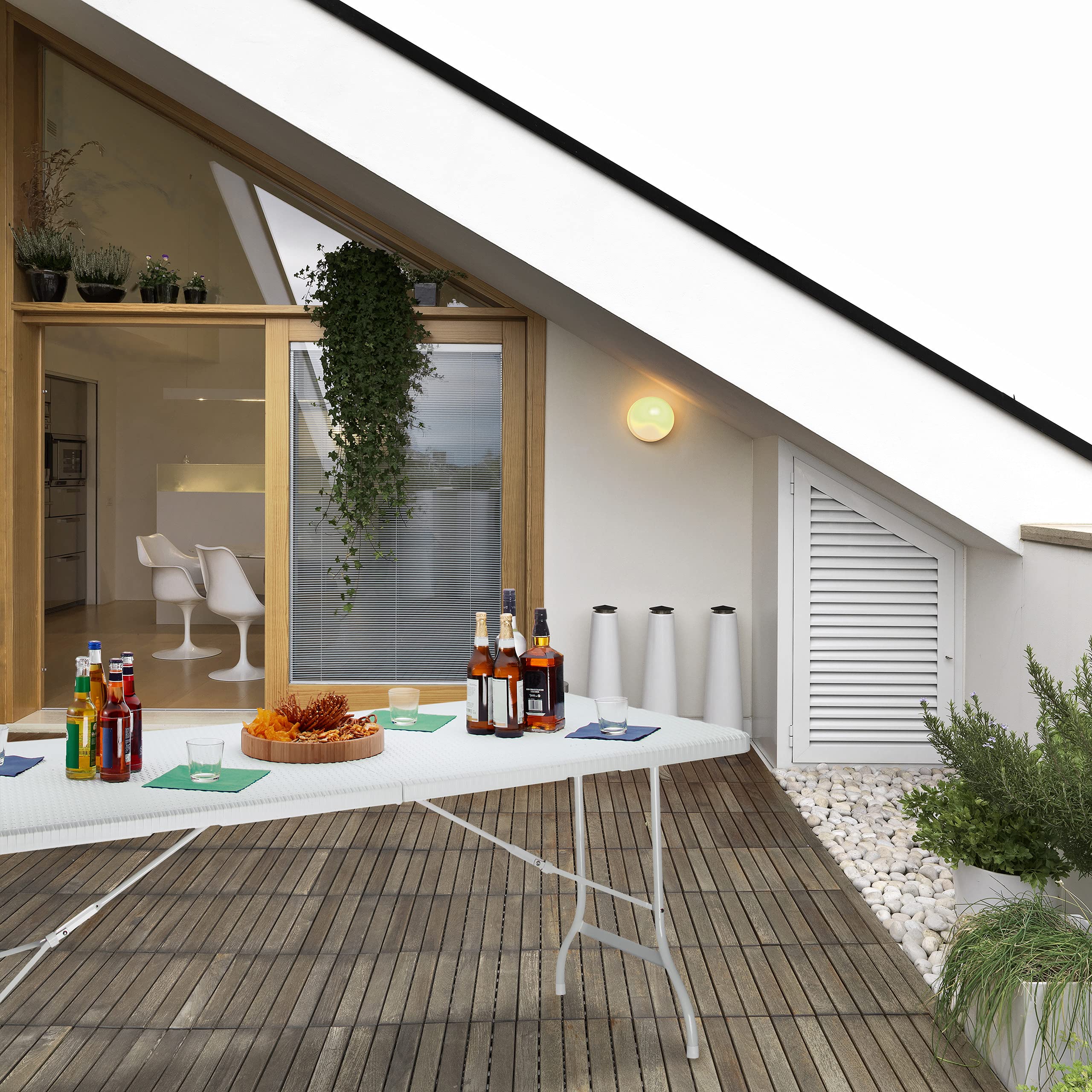 Relaxdays Tavolo da Giardino Pieghevole, Tavolino da Campeggio Picnic, con Maniglia, H x L x P 72x178x74 cm, Bianco