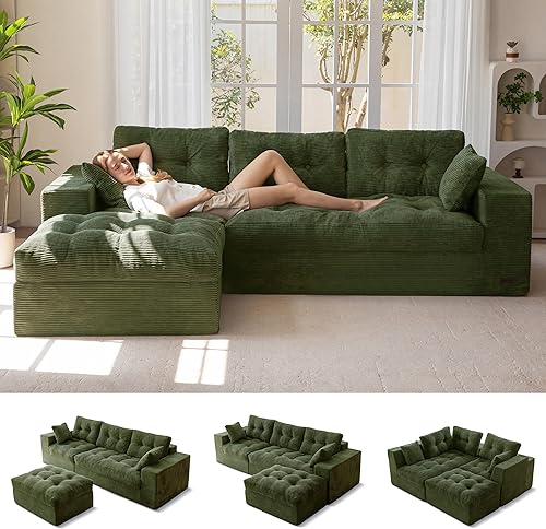 Miniatura 25 de MAXYOYO Sofá seccional modular en forma de L de 104", con reposapiés, sofá Cloud sin huesos con almohadones en capas, sofá tapizado en una caja,