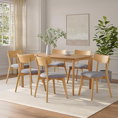 Miniatura 17 de Juego de 4 sillas de comedor, modernas de mediados de siglo con respaldo curvado y patas de madera, sillas de comedor tapizadas con marco de nogal