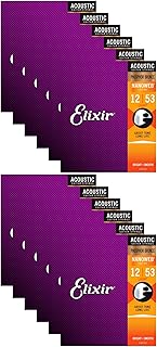 Elixir 16052 Acoustic Phosphor Bronze Nano Light 12-53 (12 Pack Bundle)