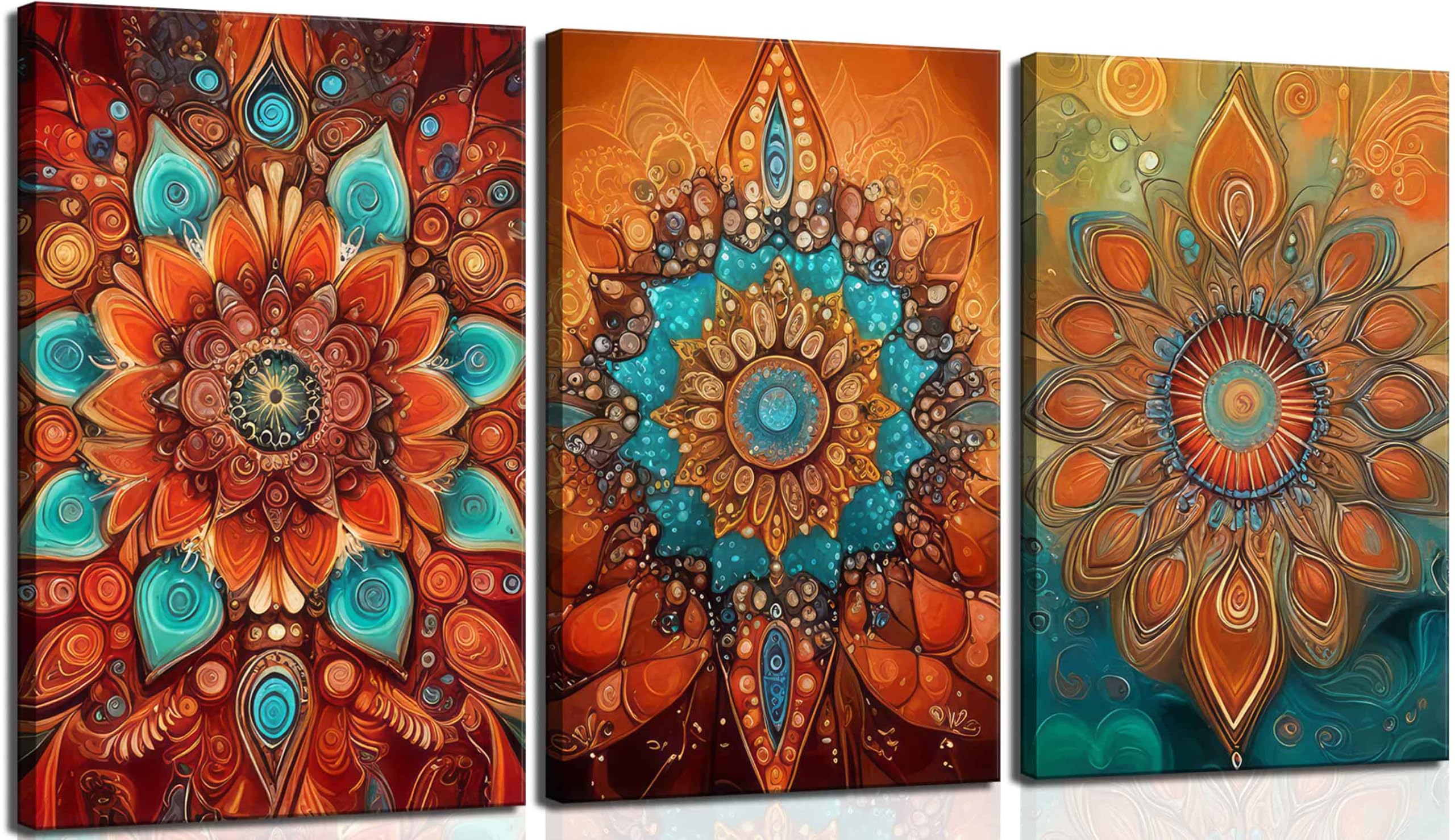 3pcs boho mandala floral canvas wall art modern plants colorful flowers painting decor pictures vintage floral red bloom posters prints for office living room bathroom bedroom decoration