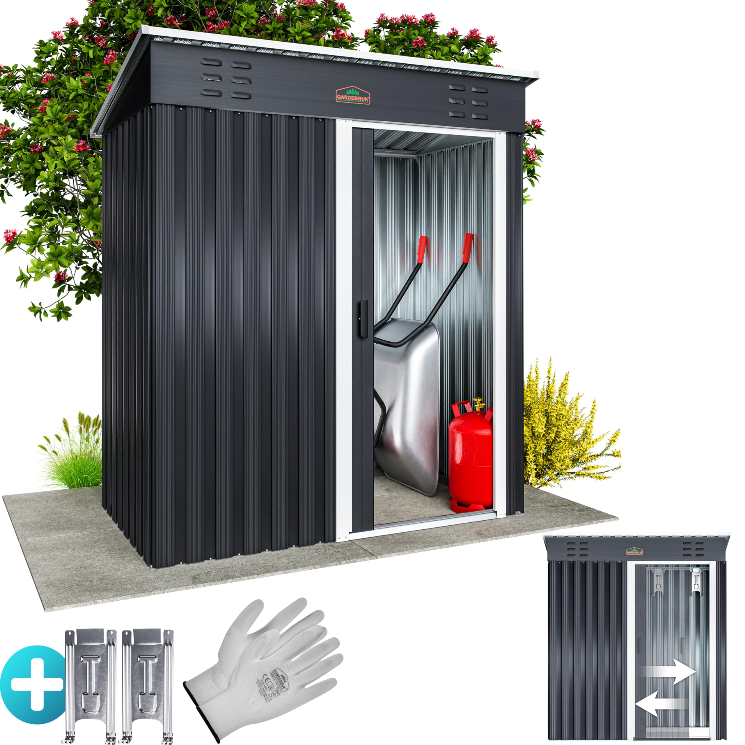 GARDEBRUK Casetta da Giardino Porta Attrezzi 185x165x90cm 1,5m² con Porta Scorrevole Armadio da Esterno in Metallo