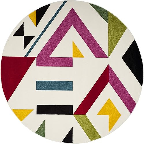 Vista 8 de SAFAVIEH Hollywood Collection - Alfombra decorativa de 4 x 6 pies, color marfil y rosa, diseño moderno de mediados de siglo, no desprende pelusa