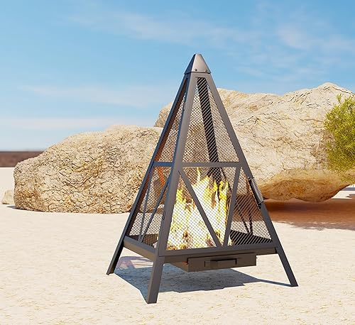 Miniatura 2 de Kingson Fogata piramidal, acero resistente, sin humo, leña para exteriores, patio, jardín, decoración bohemia y de meditación