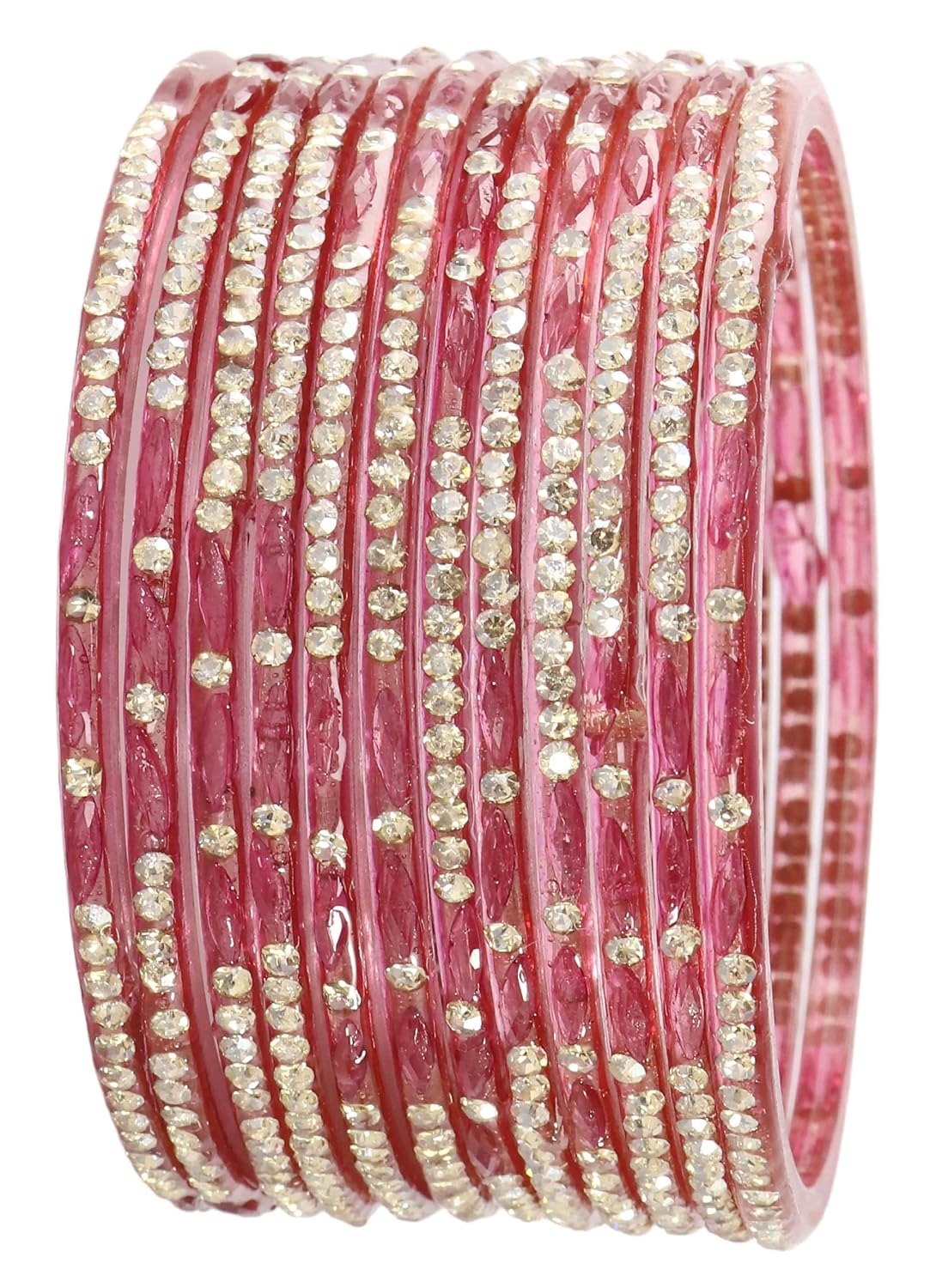 LAVAZZA Latest Glass Bangles Set with Golden Zircon Diamond & Beads Work For Women & Girls | Trending Transparent Glass Bangles | Stylish Chudi Set | Traditional Girl’s Bangles Bracelet- Set of 12