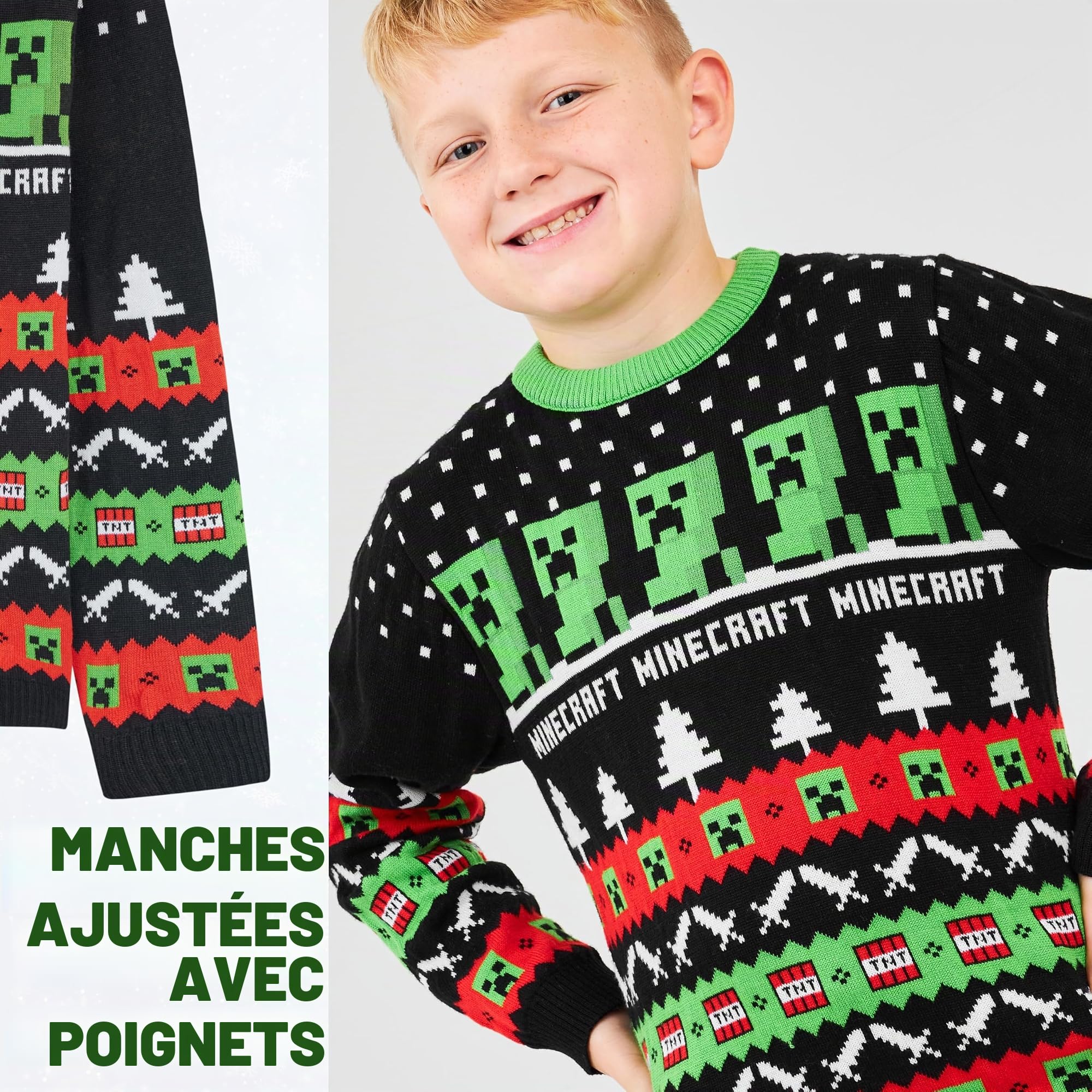 Minecraft Pull de Noel Garçon, Pull Chaud en Tricot pour Enfant et Ado - Idée Cadeau Gamer