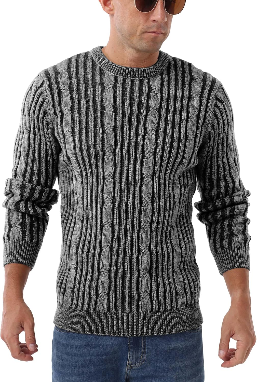 Askdeer Men's Pullover Sweater Cable Knit Casual Crewneck Sweaters Classic Soft Knitted Pullover Tops with Ribbing Edge - Image 4