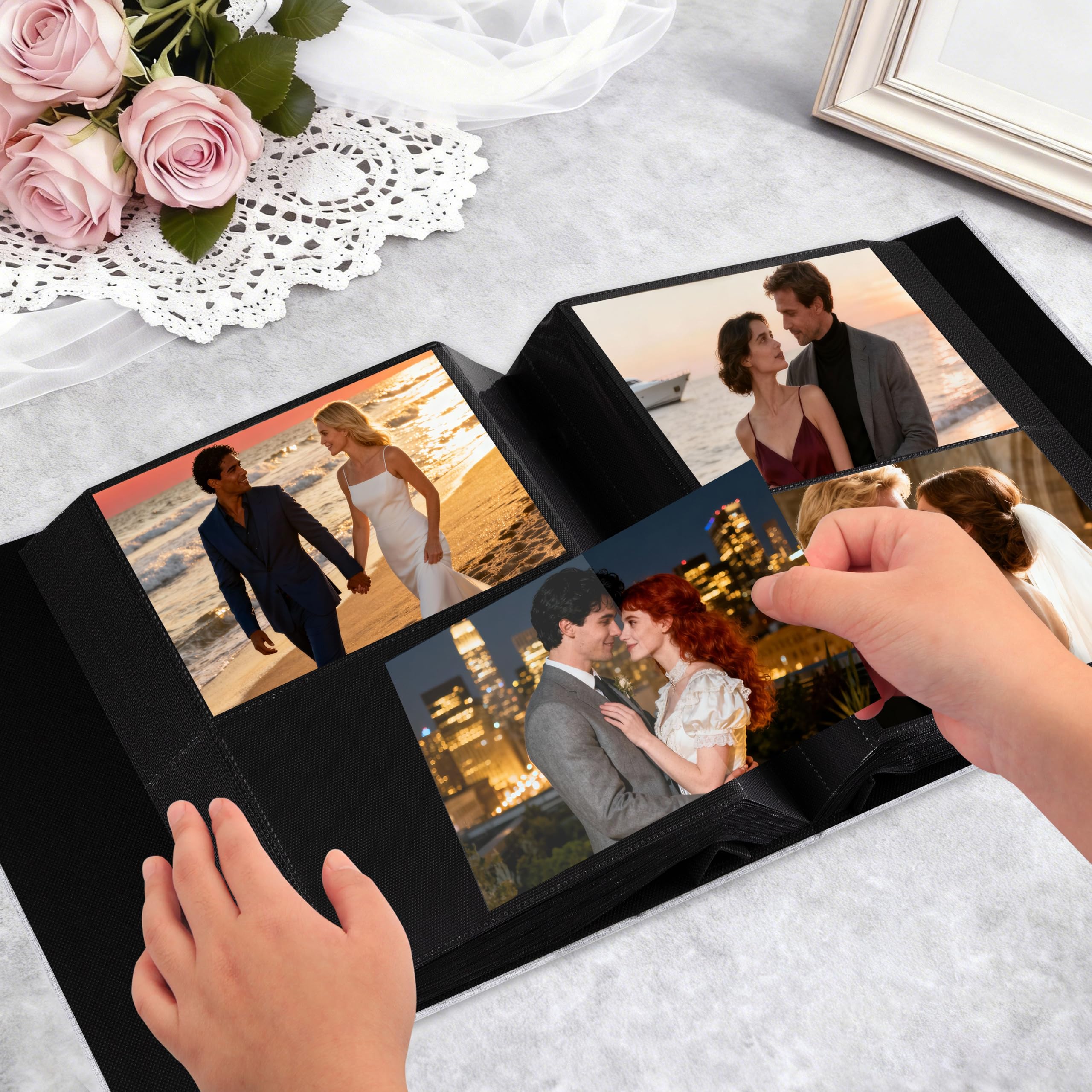 Aevdor Álbum de fotos de 320 bolsillos de 5 x 7 pulgadas, capacidad extragrande, cubierta de lino, álbumes de fotos familiares de boda, con capacidad para 320 fotos, libro de álbumes para bebés