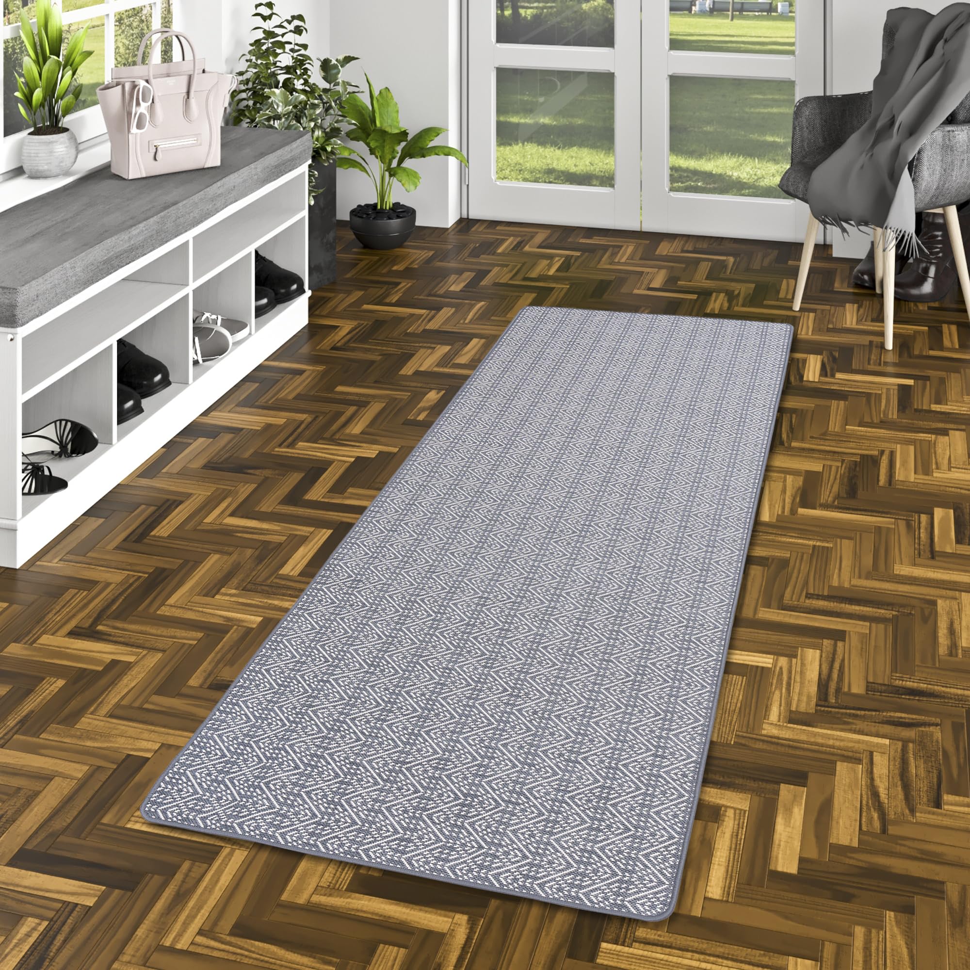 Snapstyle Tapis de Couloir intérieur-extérieur réversible Cape Cod Gris Trend, Résistant aux UV, Imperméable, Facile à Entretenir, Résistant, Idéal pour terrasse, Balcon, Couloir