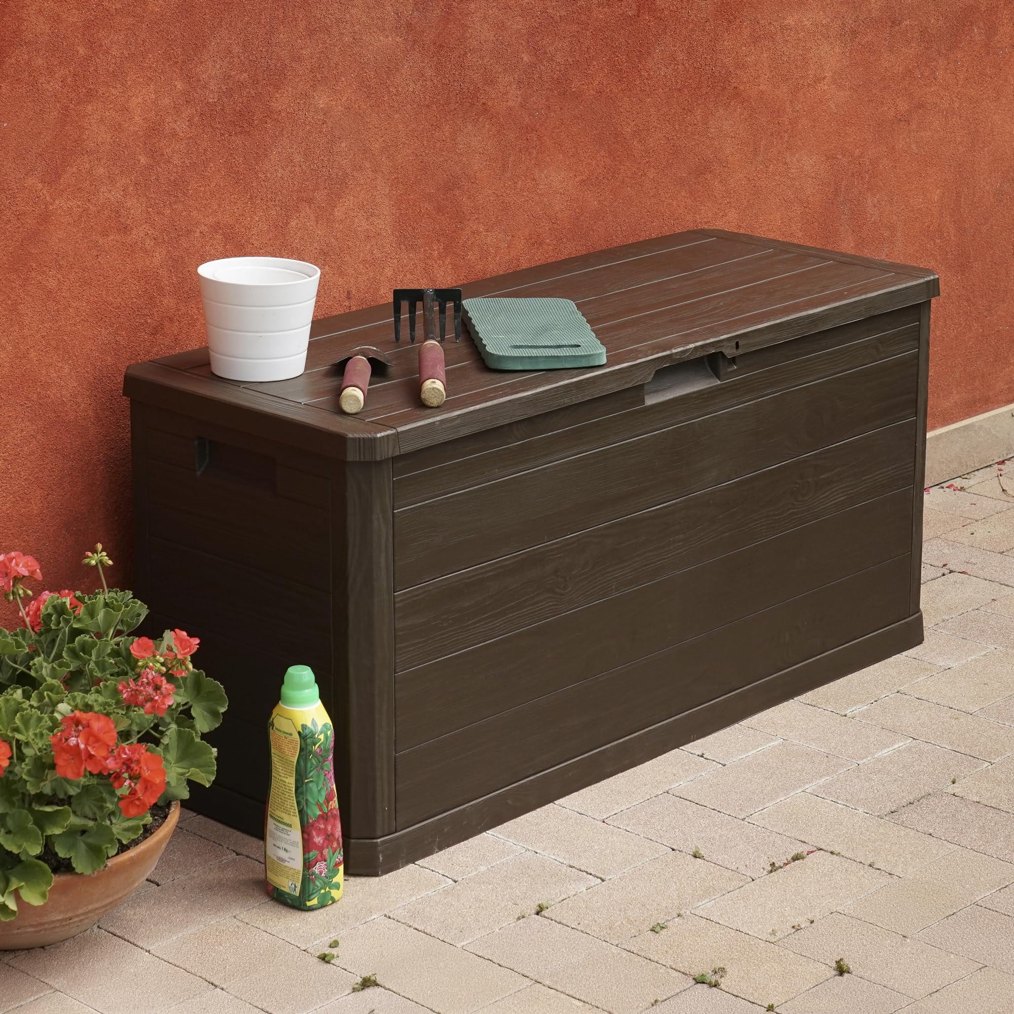 Toomax Multibox Woody's Baule 280L 117x45x56h cm Portaoggetti Giardino Marrone Effetto Legno Resistente UV