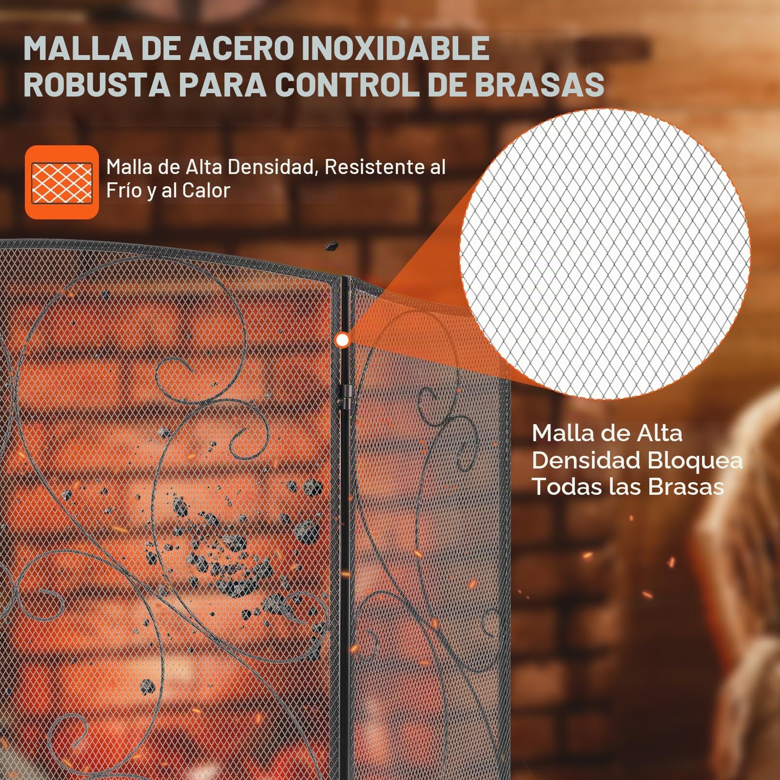 VEVOR Pantalla para Chimenea 3 Paneles Salvachispas para Chimenea de Hierro 121,9x76,7 cm Protector Chimenea Independiente, No Requiere Ensamblaje para Sala de Estar Decoración del Hogar, Negro