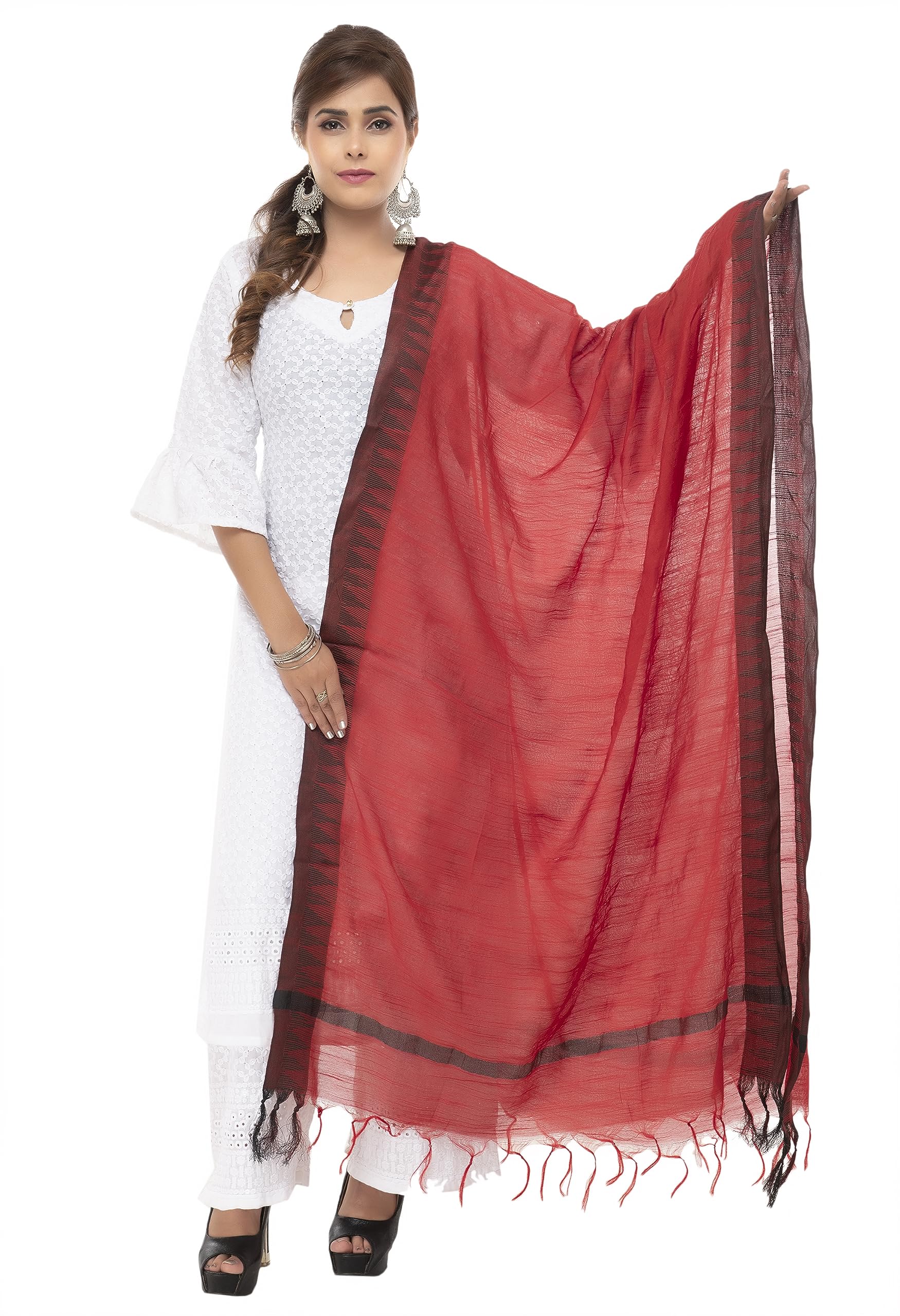 moeza Women's Black Temple Border Woven Design Cotton Dupatta, Pack of 1-picture-11