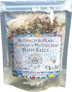 Blessing for Good Fortune + Protection Bath Salts Real Herbs Infused with Essential Oils Success Blessing Wealth Good Luck Armor Negativity Protection Spells Conjure Rituals