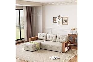 L Shaped Pull Out Couch Bed with Storage Chaise, Convertible 5 Piece Sectional Sofa