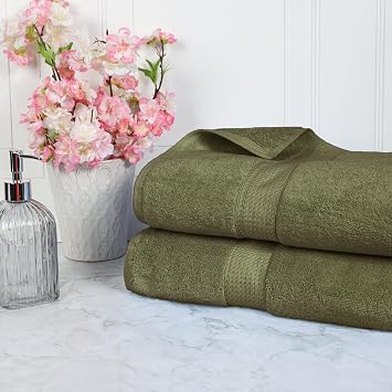 Impressions Luxury Heavyweight Egyptian Cotton Bath Sheets, for Bathroom, Shower, Hotel, Plush, 800 GSM, Highly Absorbent and Ultra-Soft Towels, Essentials, Oversized Towels, Set of 2, Forest Green