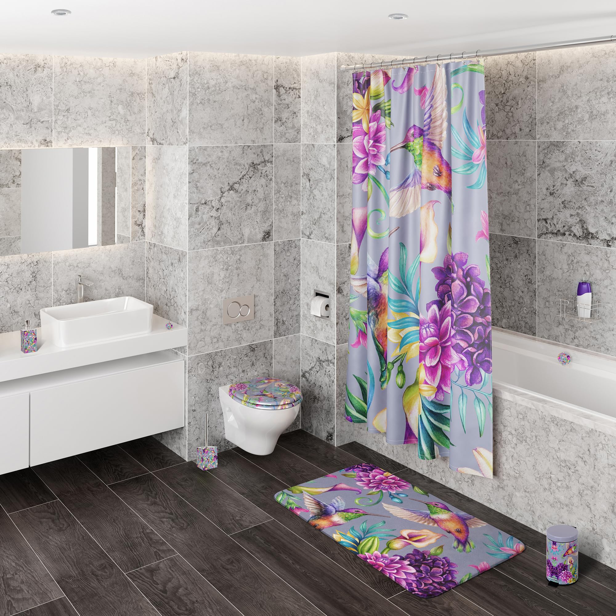 Sanilo Premium badkamerset, ruime keuze, zeepdispenser met bijpassende wc- borstel, hoogwaardige kwaliteit, mooie ontwerpen (Marmer abstract