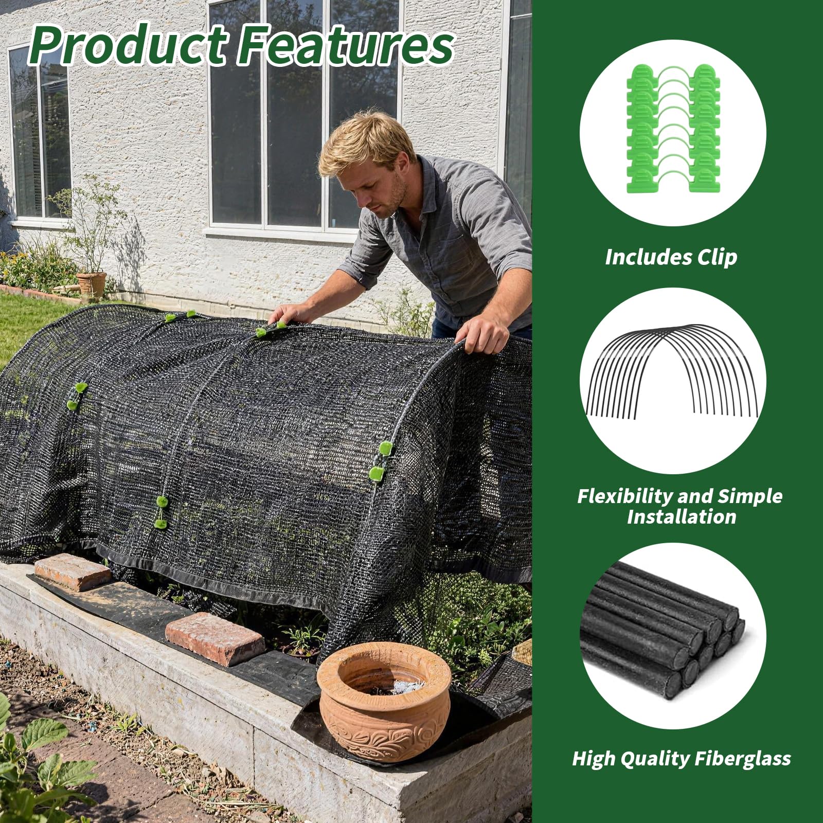 Arceau pour Serre Tunnel, 30 Tiges en Fibre de Verre pour Plate-Bande Surélevée – Arches Amovibles et Réutilisables pour Protection des Légumes, Fruits et Plantes au Jardin
