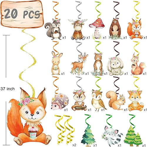 Miniatura 4 de Decoraciones de fiesta de bosque, 20 piezas de animales del bosque, remolinos colgantes, animales del bosque, decoraciones de techo para decoración