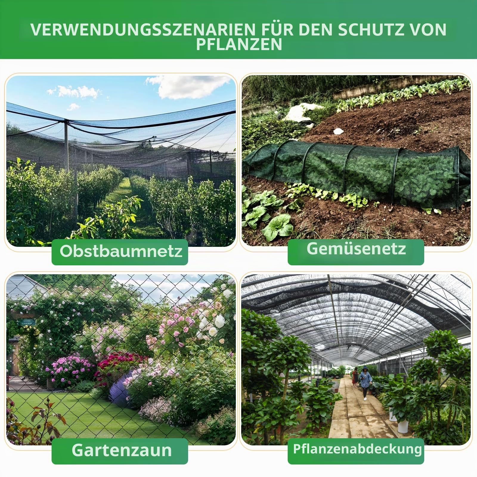 Gartennetz 4x5m Vogelschutznetz Engmaschig (15x15mm) - Extra Starkes HDPE Schutznetz für Obstbäume, Erdbeeren & Teiche - Wiederverwendbar, UV-beständig - Inkl. 50 Kabelbinder & 10 Bodenanker
