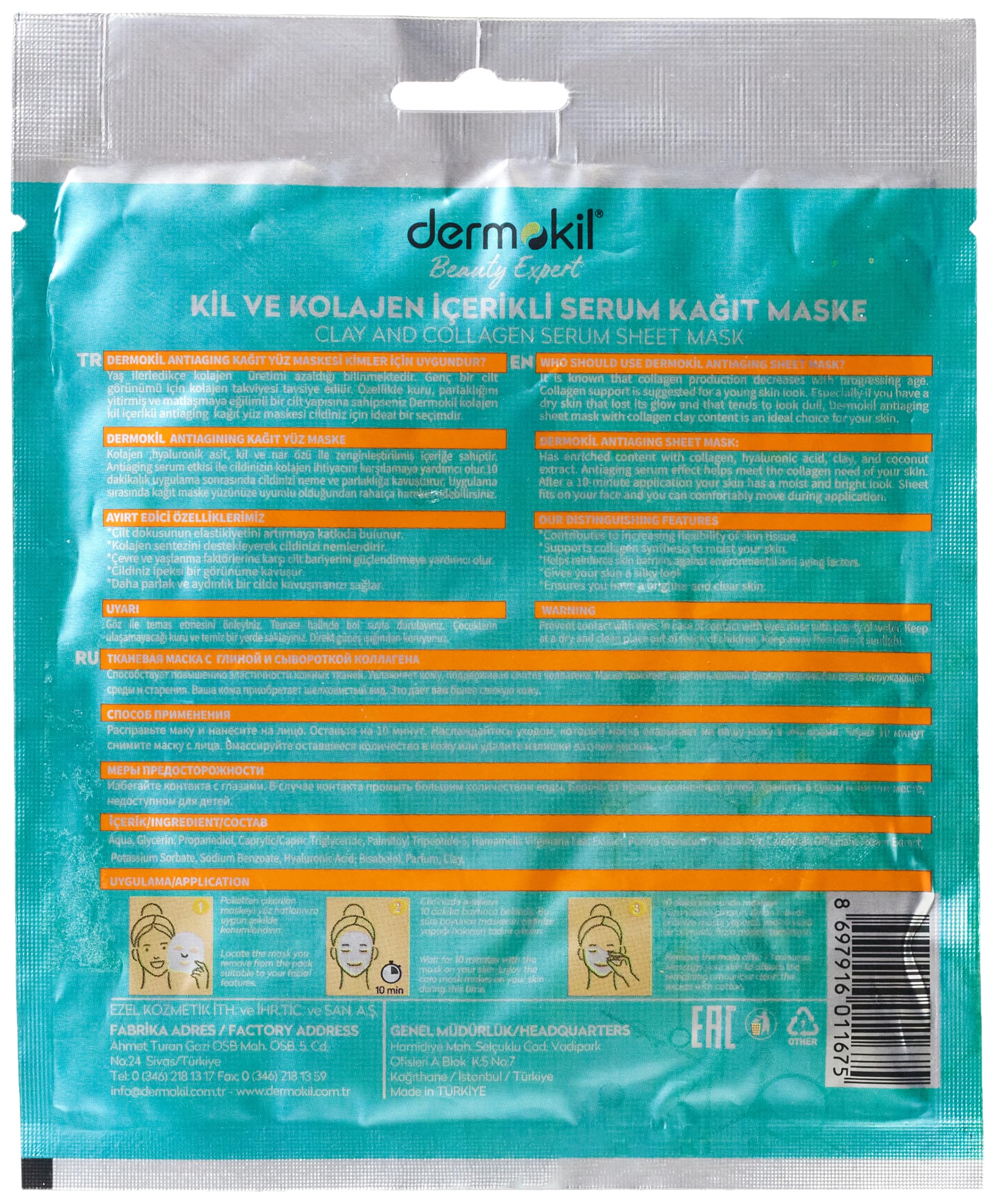 DERMOKİL Kolajen Serum Kağıt Maske 23 gr 2li paket