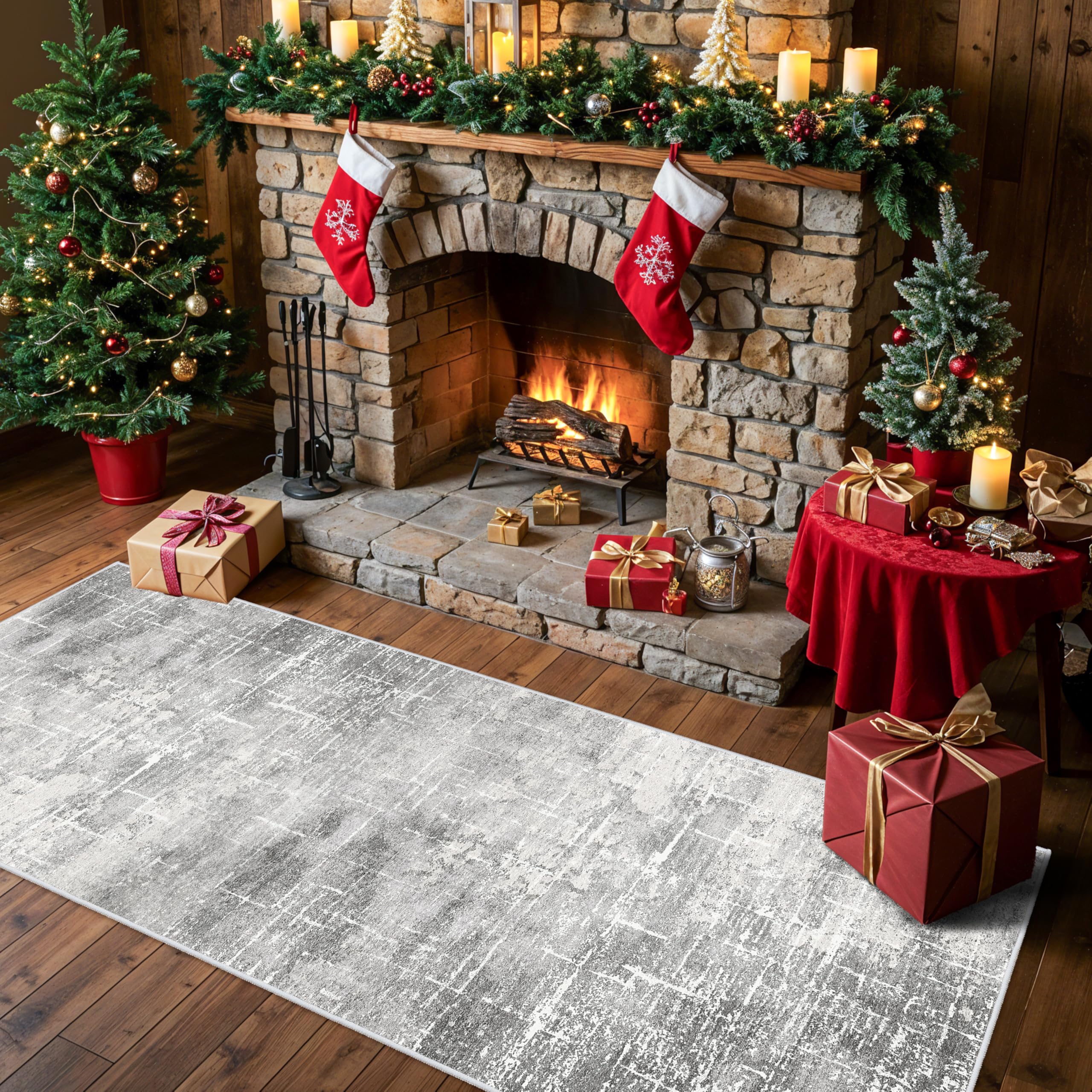 Washable Abstract 2x6 Kitchen Rug: Non-Slip Sink Stove Floor Mat Water-Resistant Entryway Bathroom Carpet Soft Dining Room Bedroom Runner for Family with Elderly Dogs Modern Home Decor(2x6 Light/Grey) โ image 1