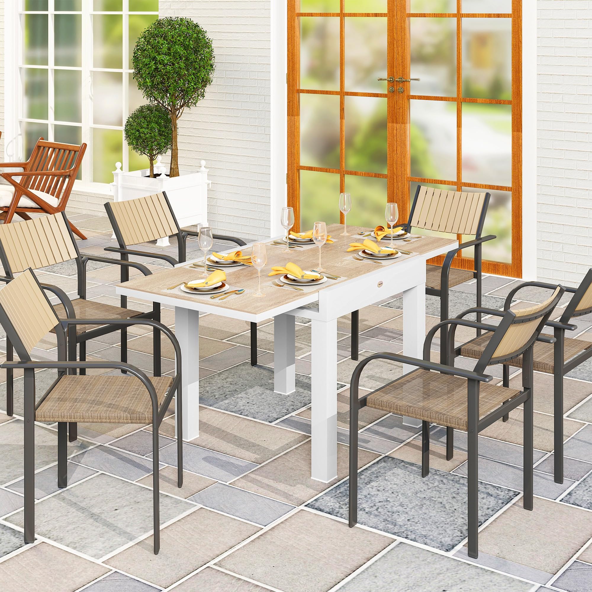 Outsunny Mesa de jardín Extensible 80/160 cm de Aluminio, Mesa de jardín Rectangular para 6 Personas, Inoxidable y Resistente a la Intemperie, para Patio, terraza, Gris
