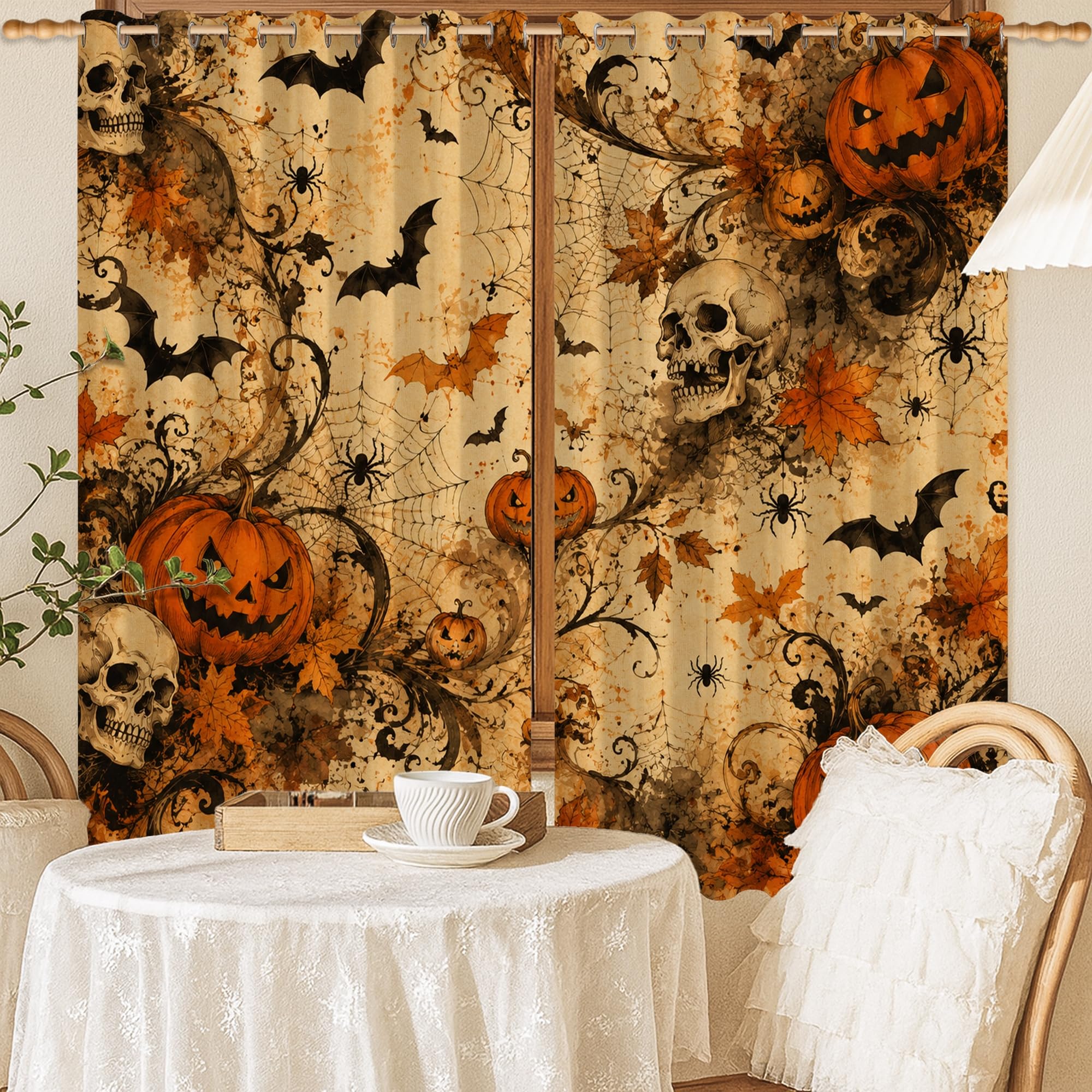 Rideaux occultants à motif citrouilles pour obscurcir la chambre coucher