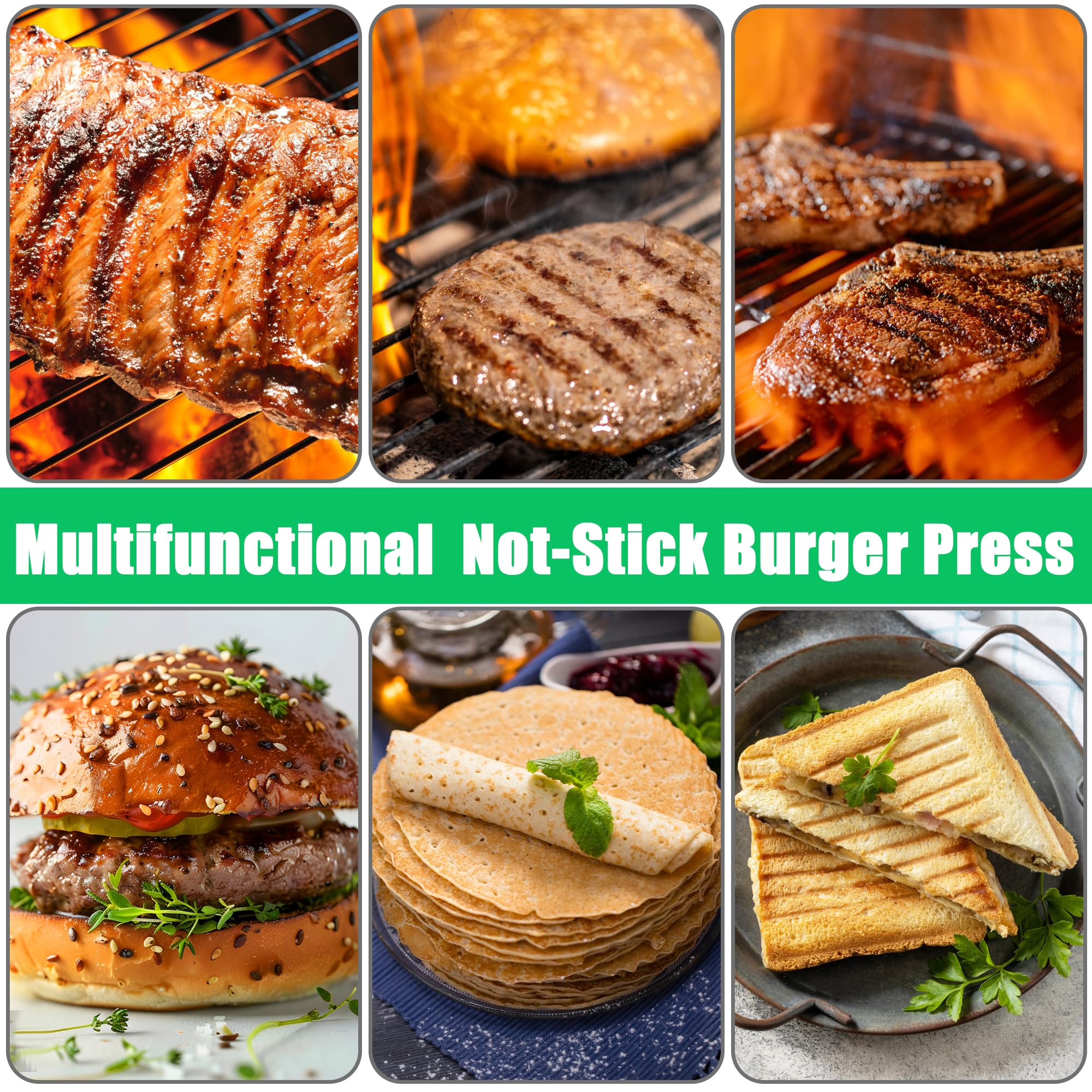 Pressa per Hamburger in Acciaio Inossidabile, Smash Burger Press, 5,5 Pollici Rotonda Professionale Smasher Antiaderente, per Piastra Piatta Griglia, Bistecche, Panini, Barbecue
