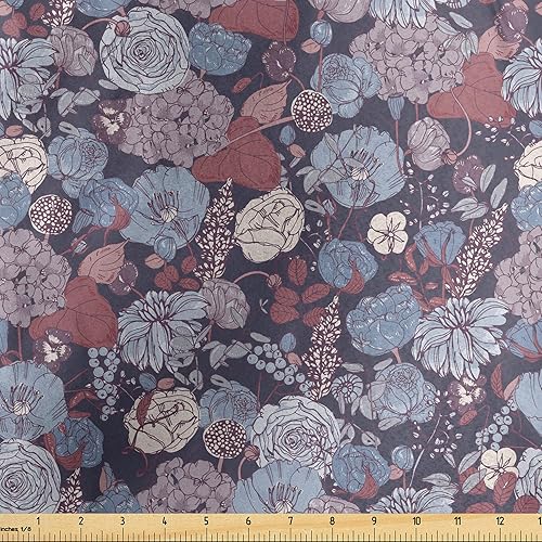 Ambesonne Vintage Fabric by The Yard, Romantic Flowers in Old Fashioned Style Spring Inspired Ornament Flourishing Garden, Decorative Satin Fabric