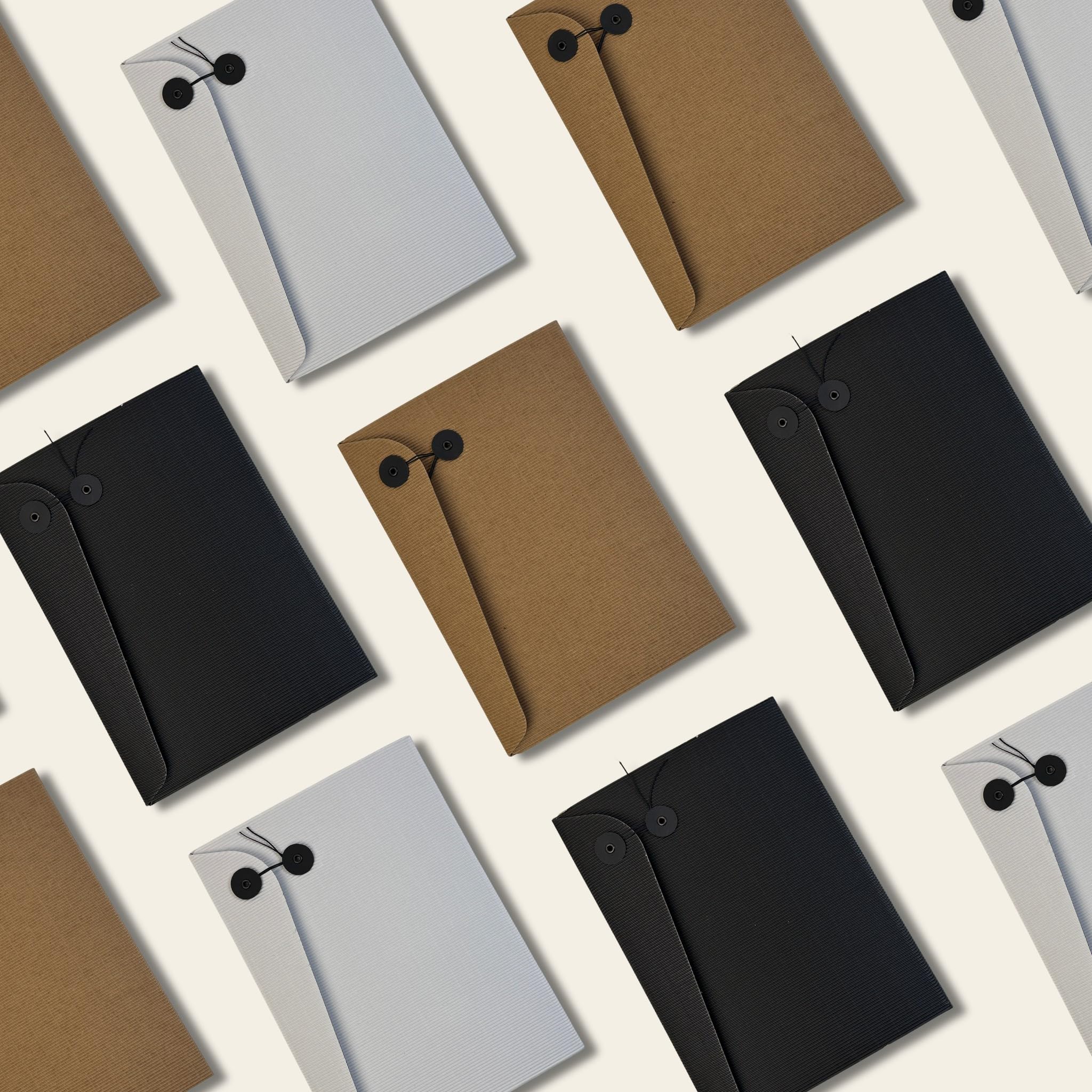Smart 6 Carpetas de Cartón con Cierre de Cinta - Almacenamiento y Transporte Seguros - Carpeta para Guardar Documentos de Bonito Cartón Ondulado, Negro