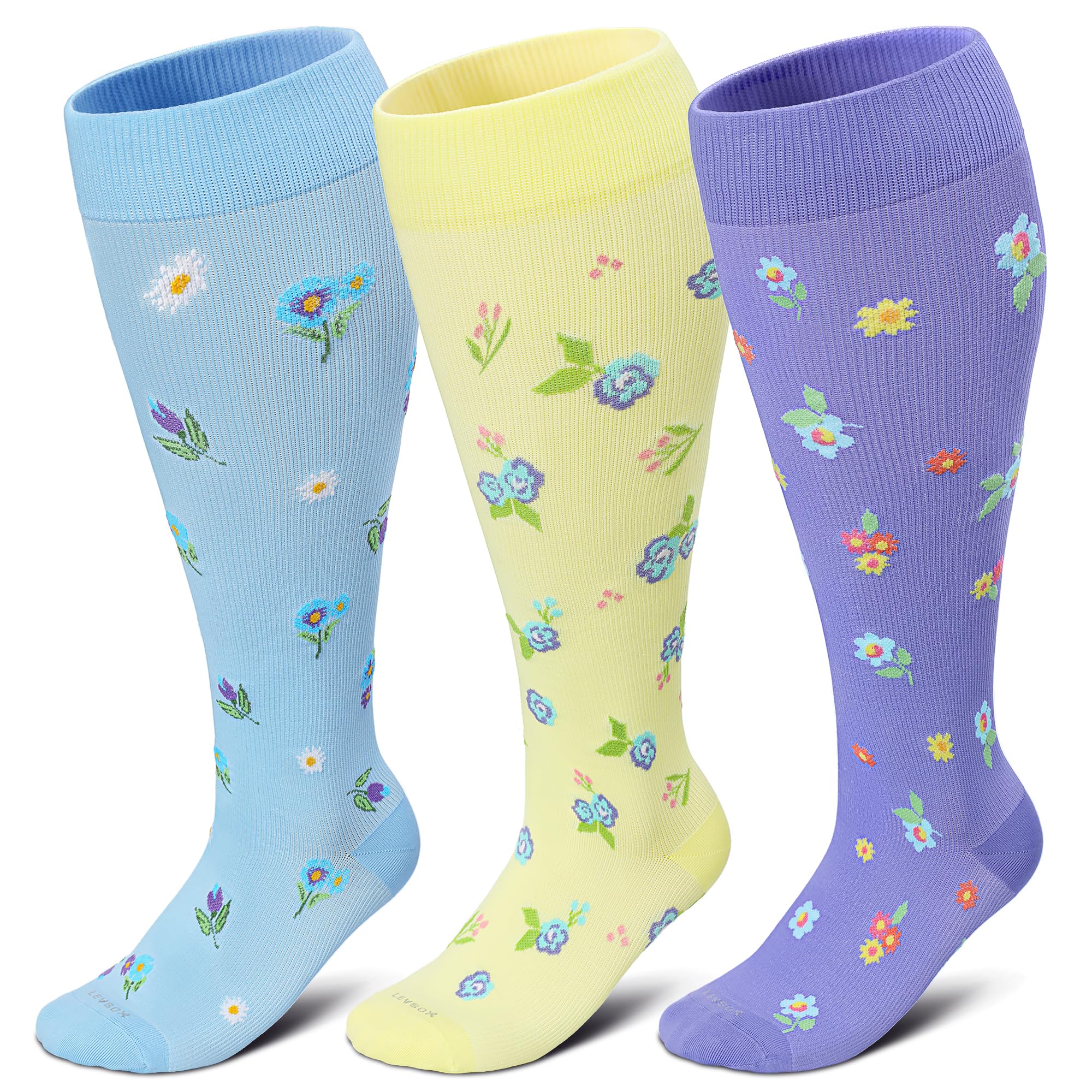 LEVSOX Plus Size Compression Socks for Women Men Wide Calf Extra Large 15-20 mmHg Knee High Sock for
