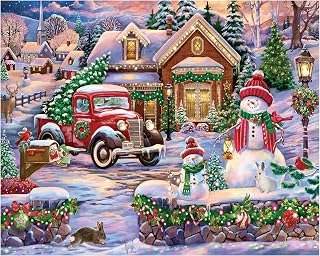 White Mountain Bringing Home The Tree Puzzle 1000 Piece Vintage Winter Christmas Jigsaw Puzzles for Families Adults and Grandparents