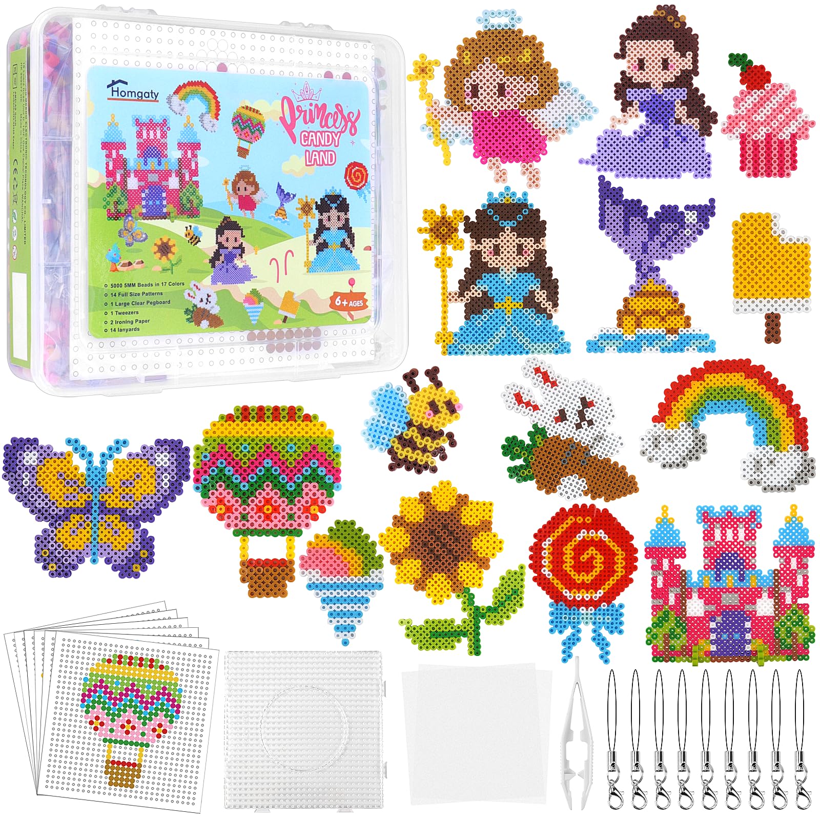 Homgaty Fuse Beads Kit,5000 PCS 5MM Fuse Beads Craft Kit DIY Fuse Bead Set including 5000 Beads