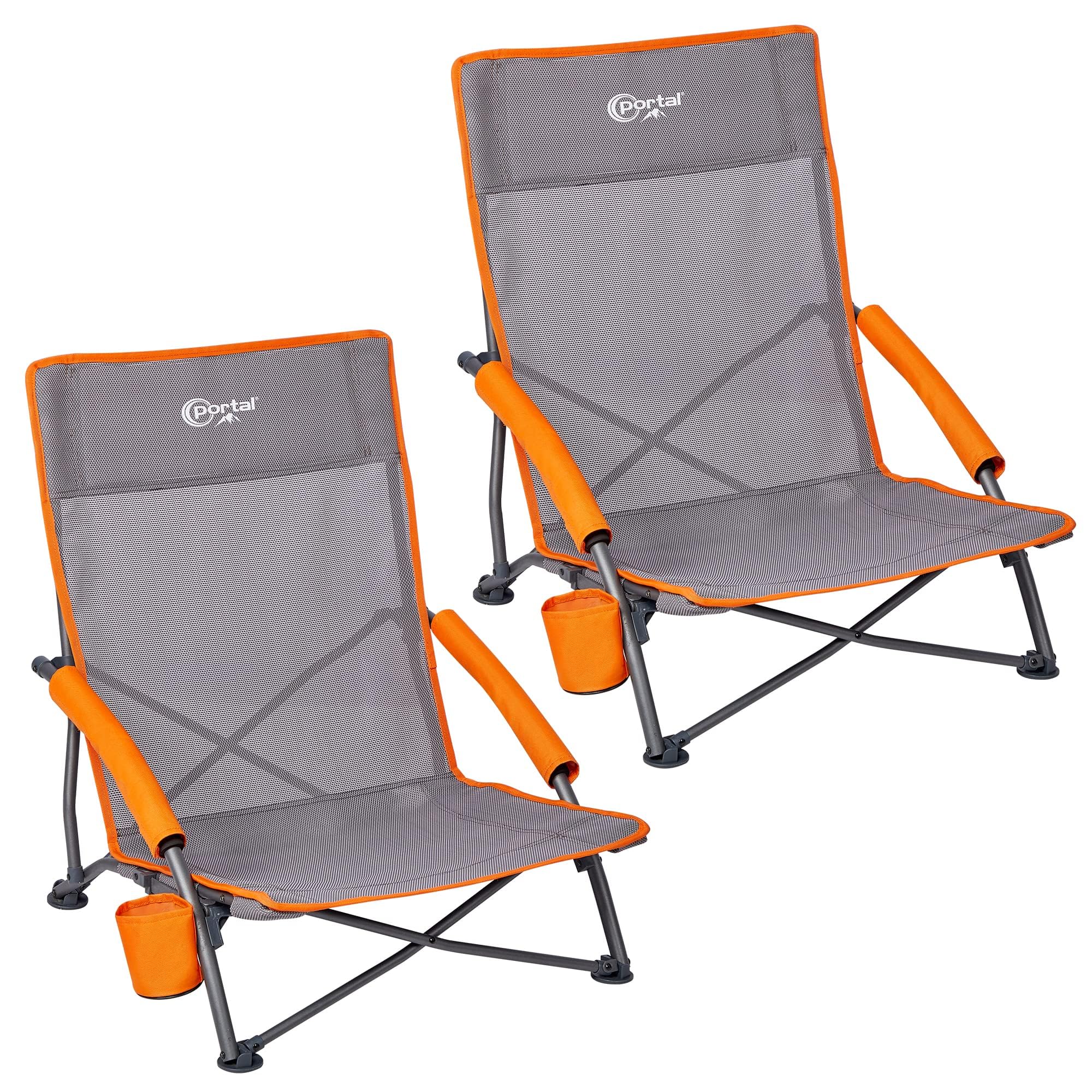 Portal Beach Chairs for Adults Camping Low Lightweight Portable Chair with Cup Holder Mesh Back Carry Bag for Outdoor Sand Lawn Travel Picnic Festival Concert