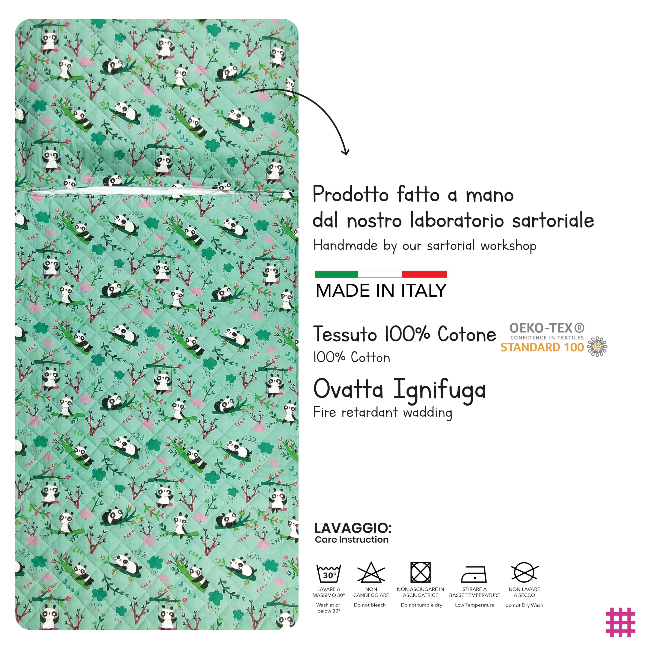Worek Nanna dla dzieci i Bimba od 2 do 6 lat - 100% bawełna - Made in Italy (Sacco Nanna panda)