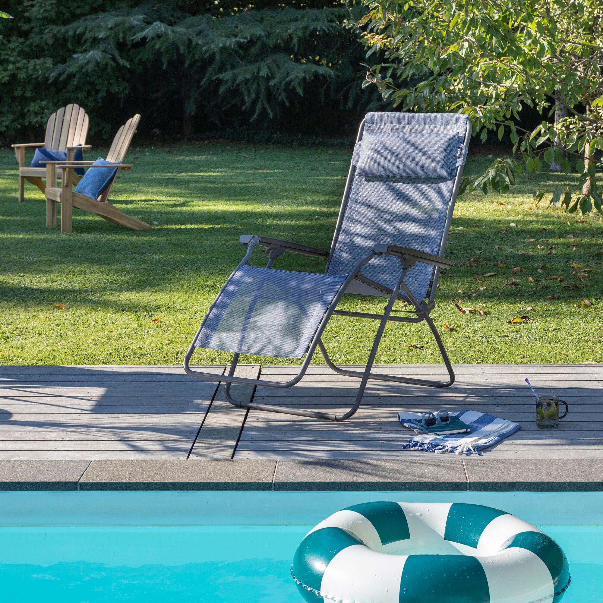 Lafuma MOBILIER - Fauteuil Relax Zéro Gravité R Clip - Chaise Longue Pliante Terrasse et Jardin - Toile Batyline Résistante - Transat Multiposition, Tout Confort, Fabriqué en France - Bleu Ocean