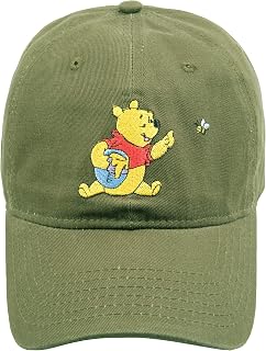 Disney's Winnie The Pooh with Honey Pot Embroidered Cotton Adjustable Dad Hat with Curved Brim, Brown, One Size