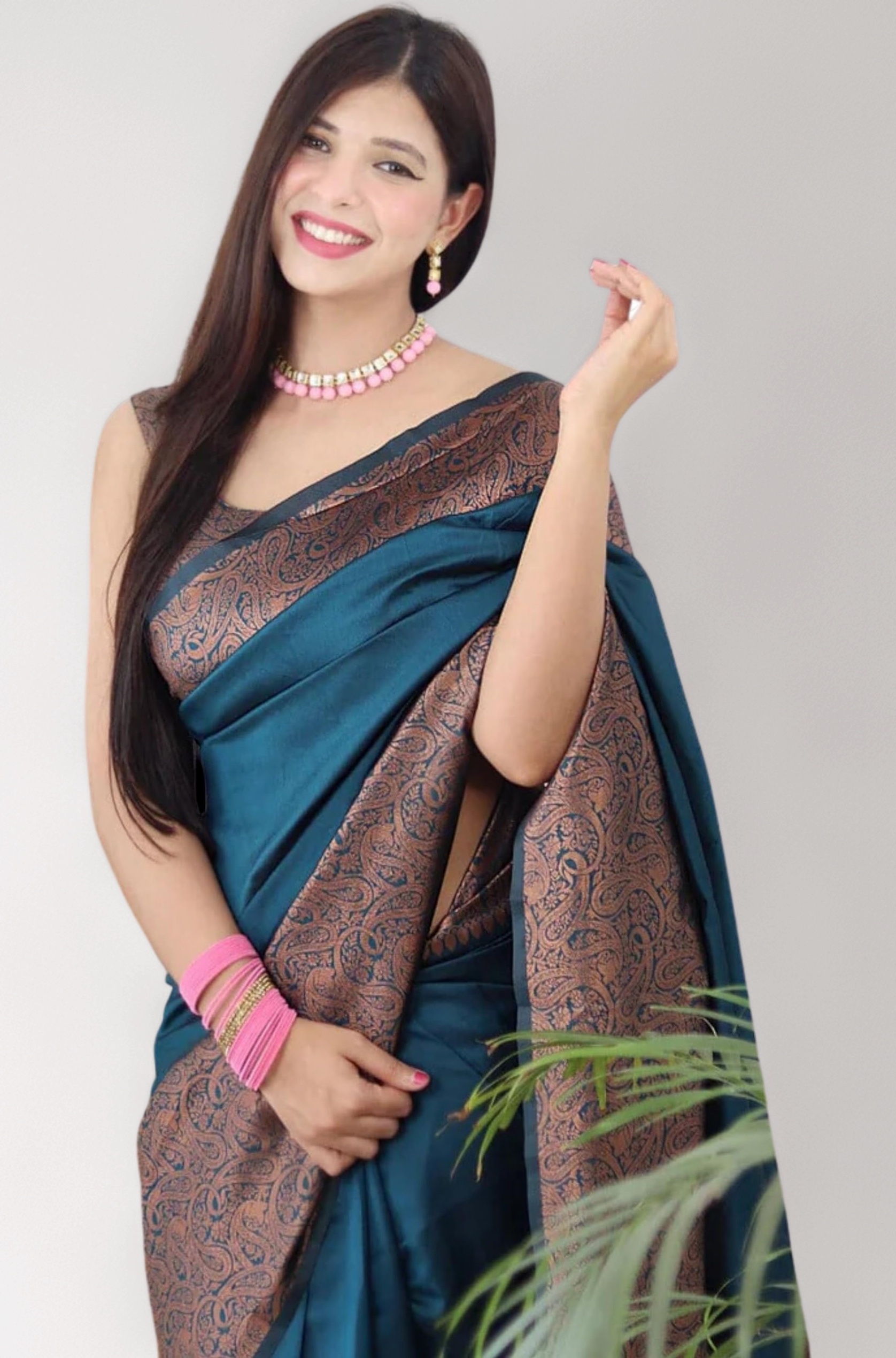 Women's Soft Pure Kanjivaram Silk Saree For Wedding Banarasi Cotton Sari With Blouse Piece (Yatri-51)