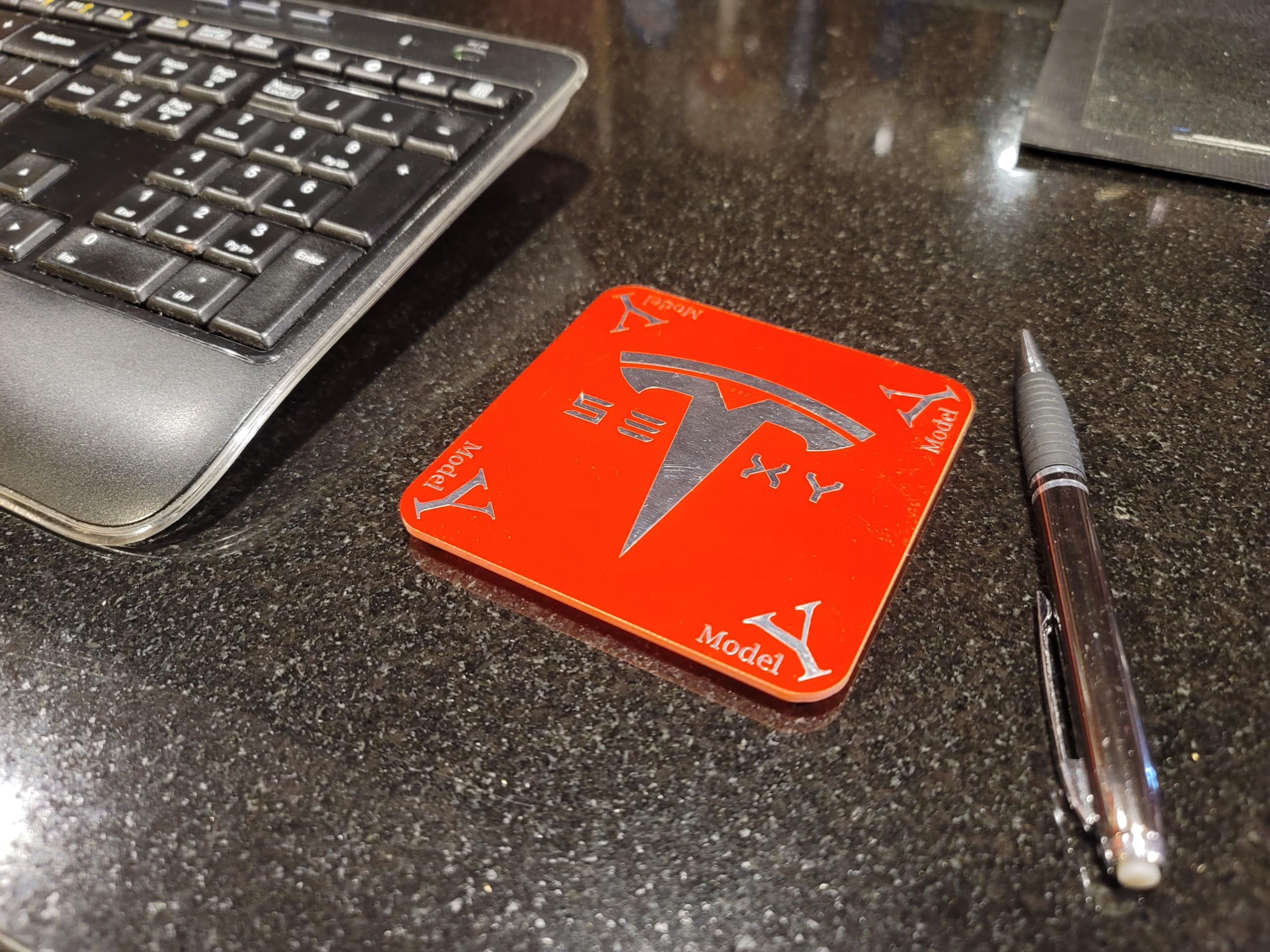 Tesla Model Y Genuine BRD Beverage Drink Coffee Coaster Made with Printed Circuit Board PCB Great for Office Bar Mancave Tech Geek Gamer Gift, Red